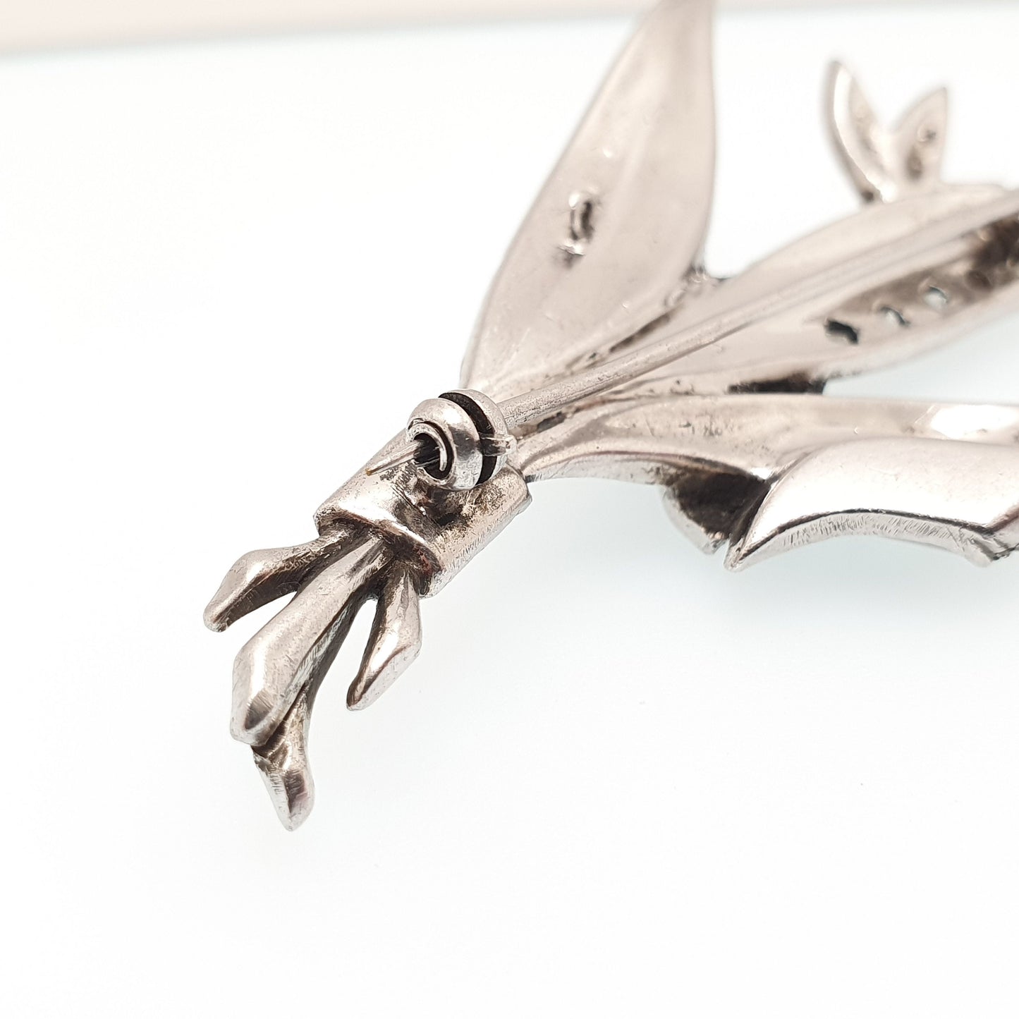 Antique Diamond Paste Solid Silver Brooch Pin Leaf Flower Art Nouveau Large Huge Big Foiled Pastes Handmade Womens Jewelry Jewellery