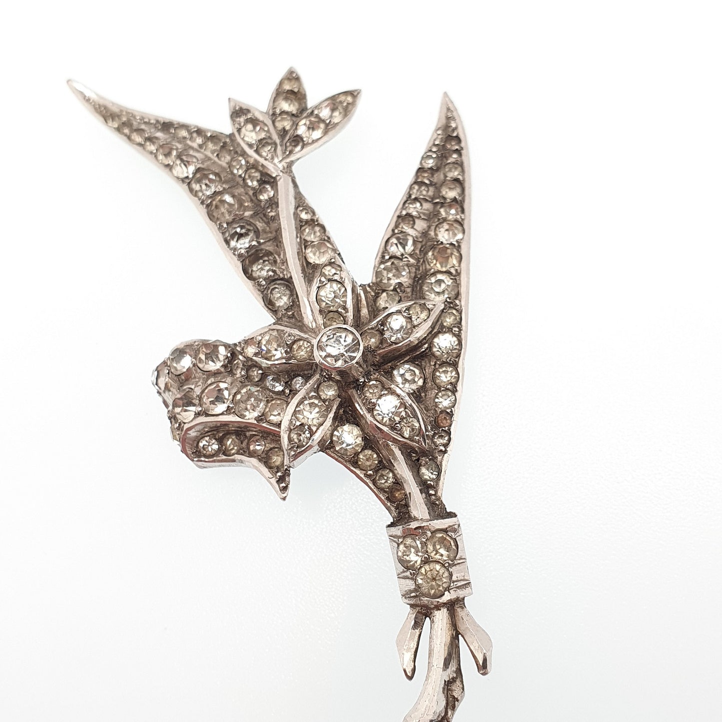 Antique Diamond Paste Solid Silver Brooch Pin Leaf Flower Art Nouveau Large Huge Big Foiled Pastes Handmade Womens Jewelry Jewellery
