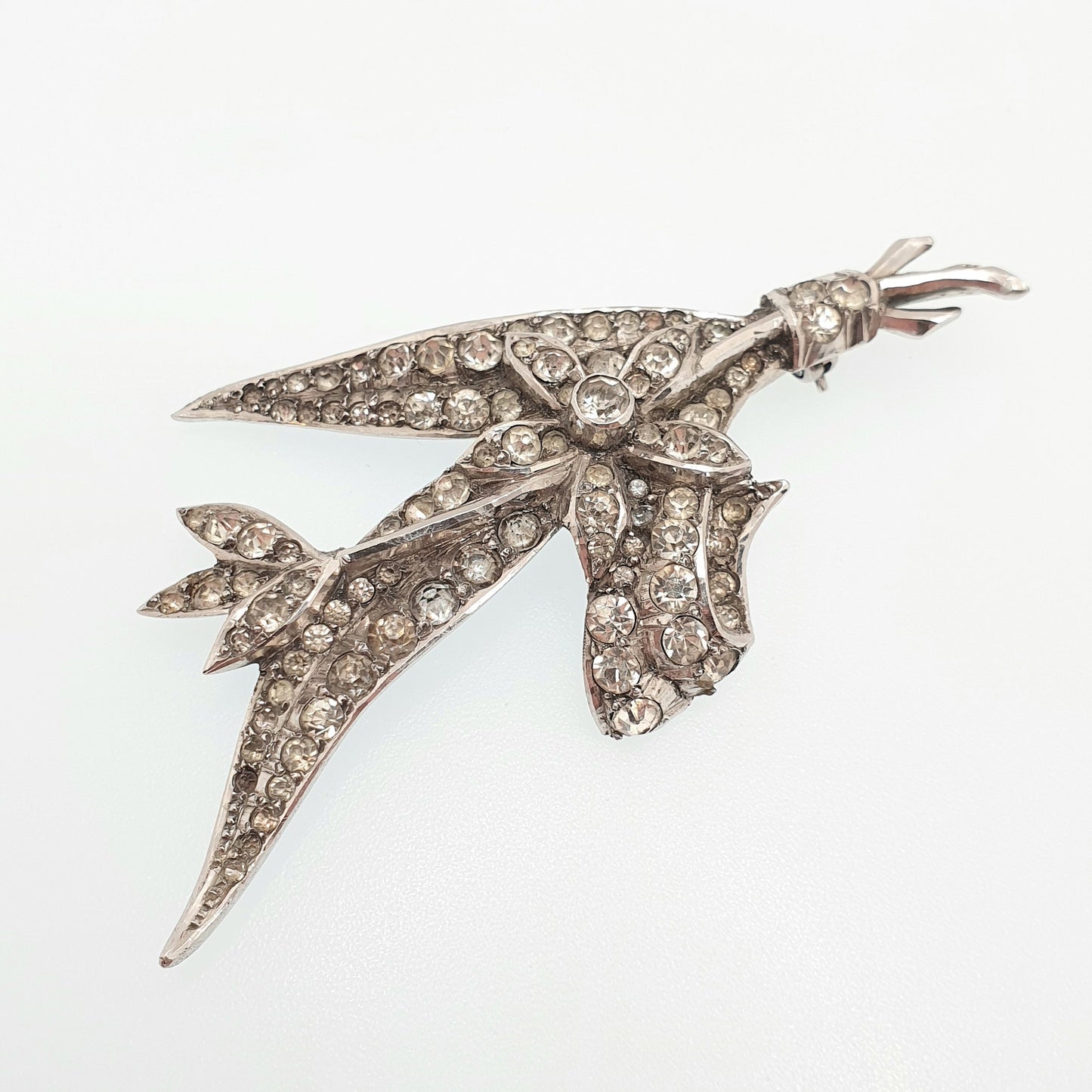 Antique Diamond Paste Solid Silver Brooch Pin Leaf Flower Art Nouveau Large Huge Big Foiled Pastes Handmade Womens Jewelry Jewellery