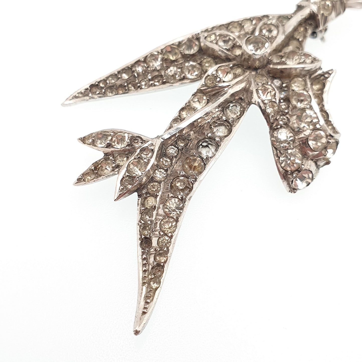 Antique Diamond Paste Solid Silver Brooch Pin Leaf Flower Art Nouveau Large Huge Big Foiled Pastes Handmade Womens Jewelry Jewellery