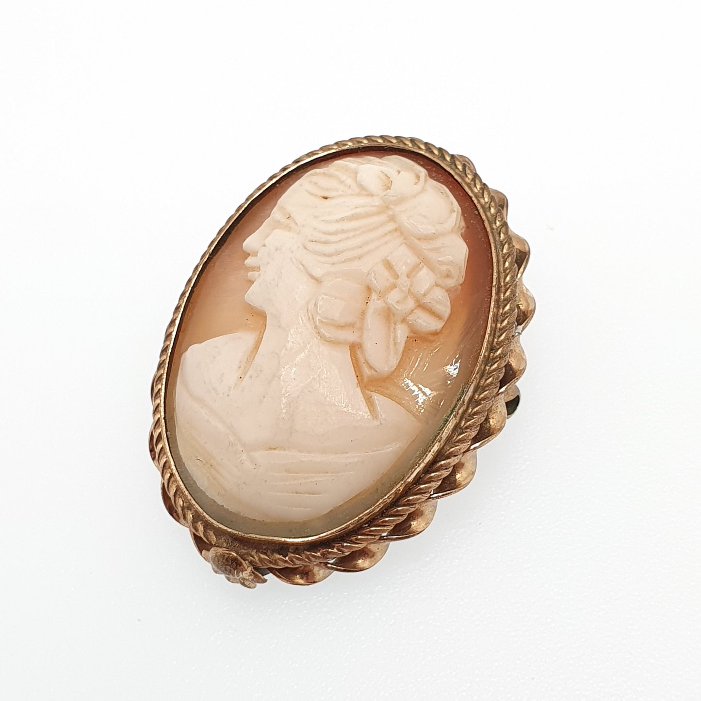 Old Vintage Gold Filled Cameo Pendant Brooch Rolled Gold Necklace Pin Engraved Hand Carved Italian Shell Womens Jewelry Vintage Jewellery