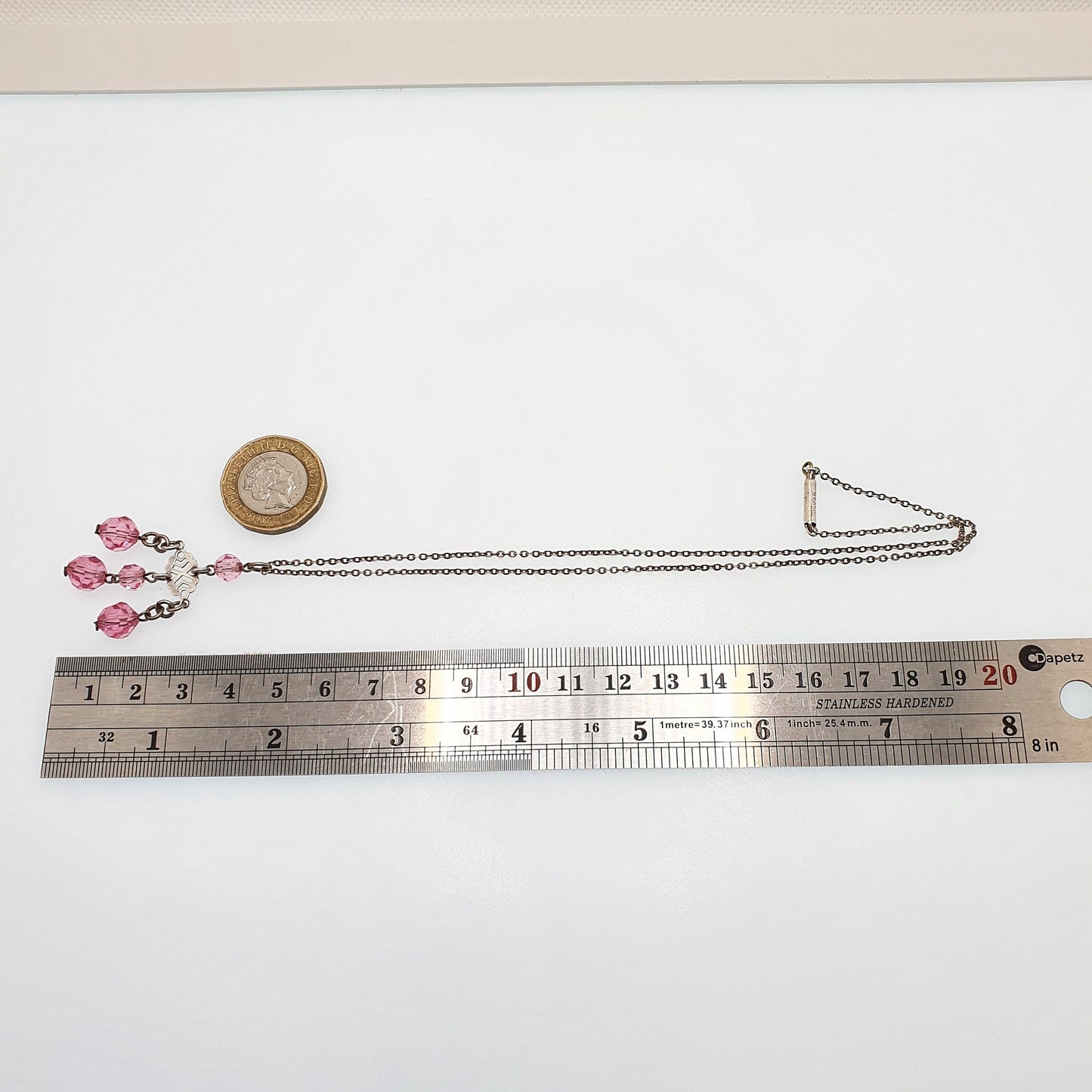 Antique Art Deco Solid Silver Pink Crystal Tassel Necklace Pendant Faceted Bead Vintage 1920s Flapper Womens Vintage Jewelry Jewellery