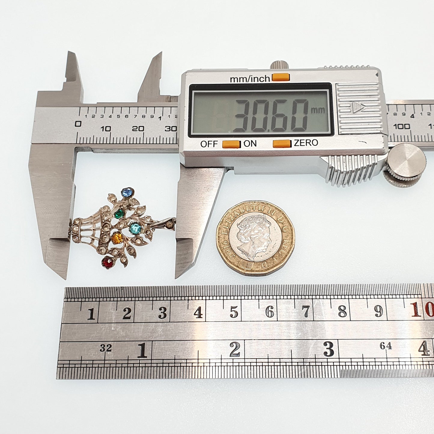 Antique Solid Silver Paste Giardinetti Pendant Necklace Flower Basket Multi Coloured Italian 1900s Womens Sparkly Vintage Jewelry Jewellery