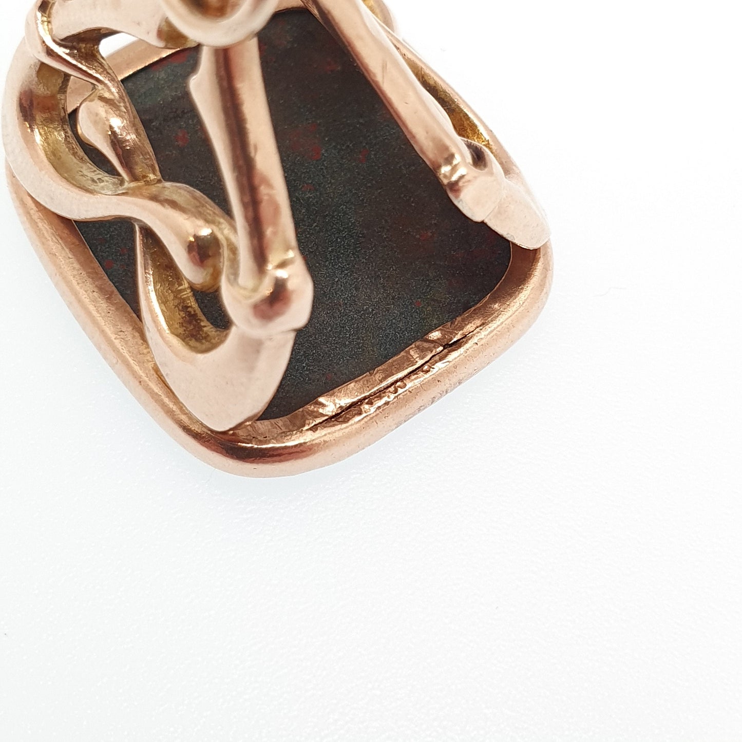 Antique 9ct 9k Gold Bloodstone Fob Pendant Necklace 1917 Hallmarked Large Big Agate Quartz Solid 375 Vintage Womans Jewellery Jewelry