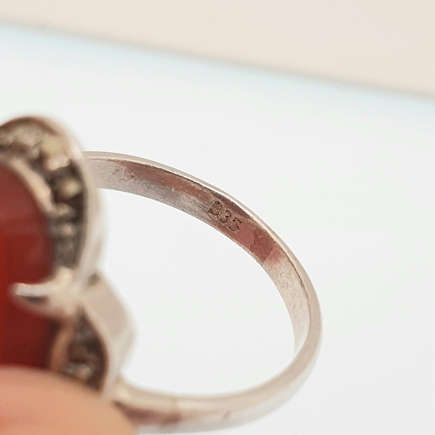 Antique Sterling Silver Carnelian Marcasite Ring Art Deco Signet Vintage 1920s Agate Chalcedony Large Big Gemstone Women Jewelry Jewellery