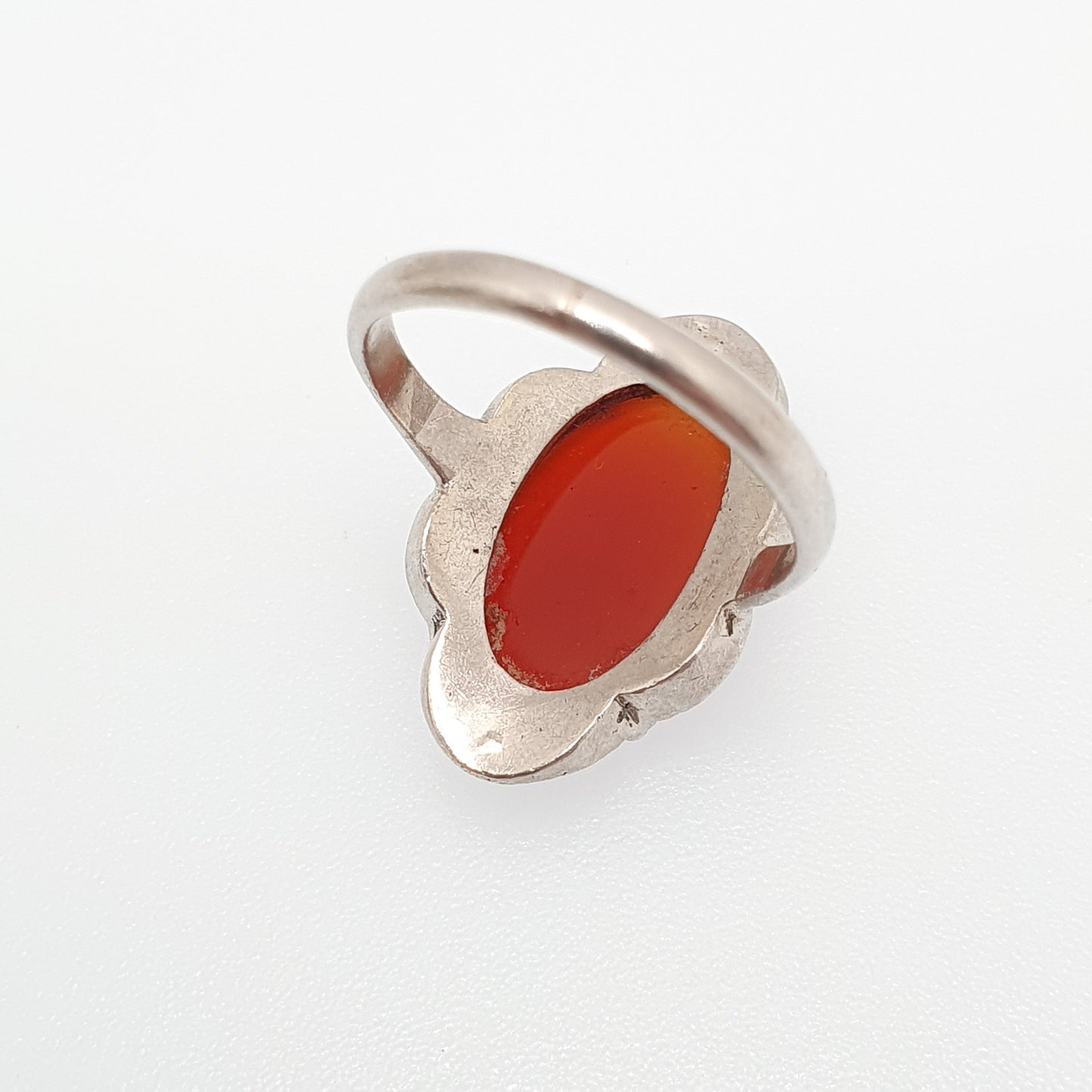 Antique Sterling Silver Carnelian Marcasite Ring Art Deco Signet Vintage 1920s Agate Chalcedony Large Big Gemstone Women Jewelry Jewellery