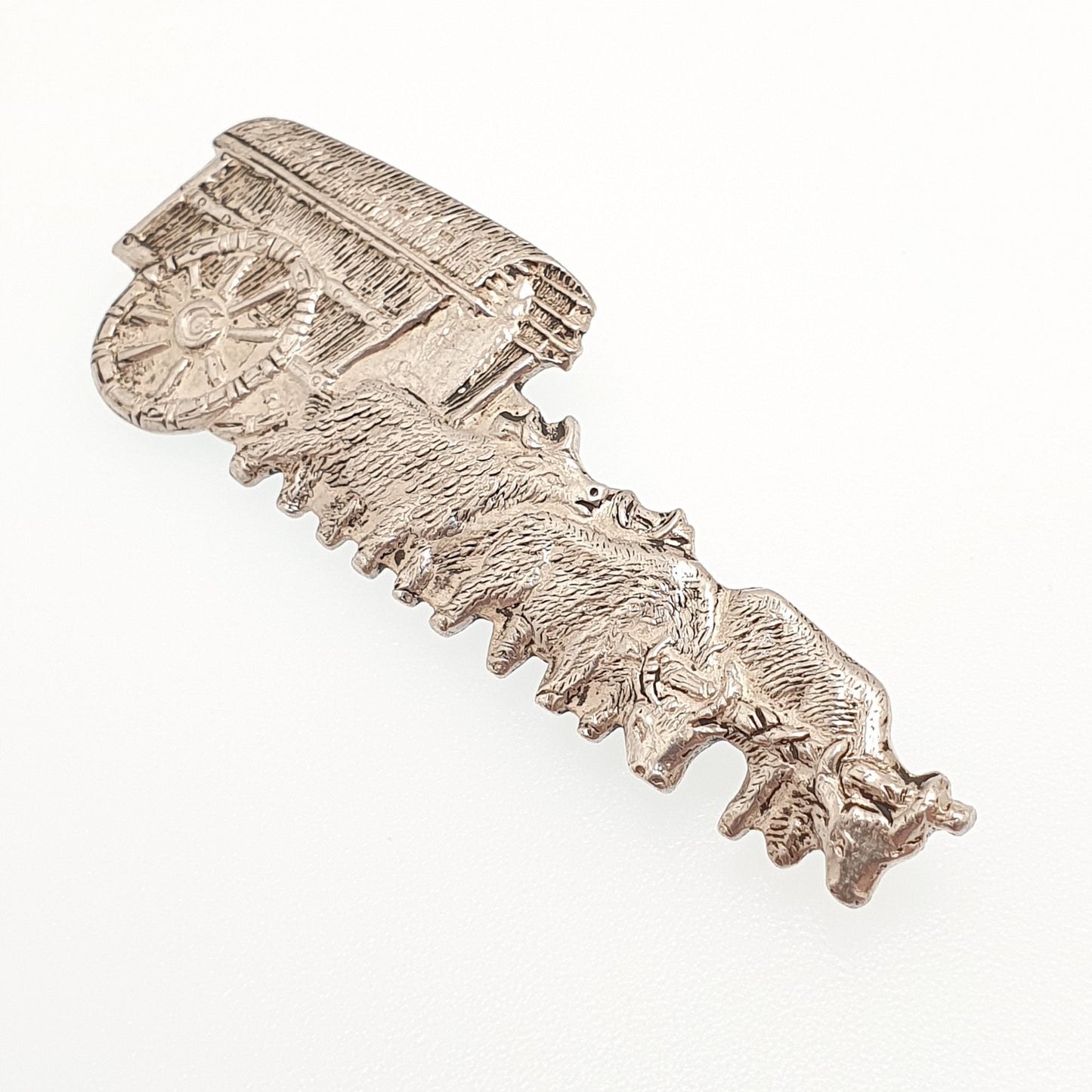 Vintage Solid Silver Cowboy Wagon Brooch Argentinean Bull Industria Argentina Caravan El Gaucho Wild West Womens Mens Jewellery Jewelry