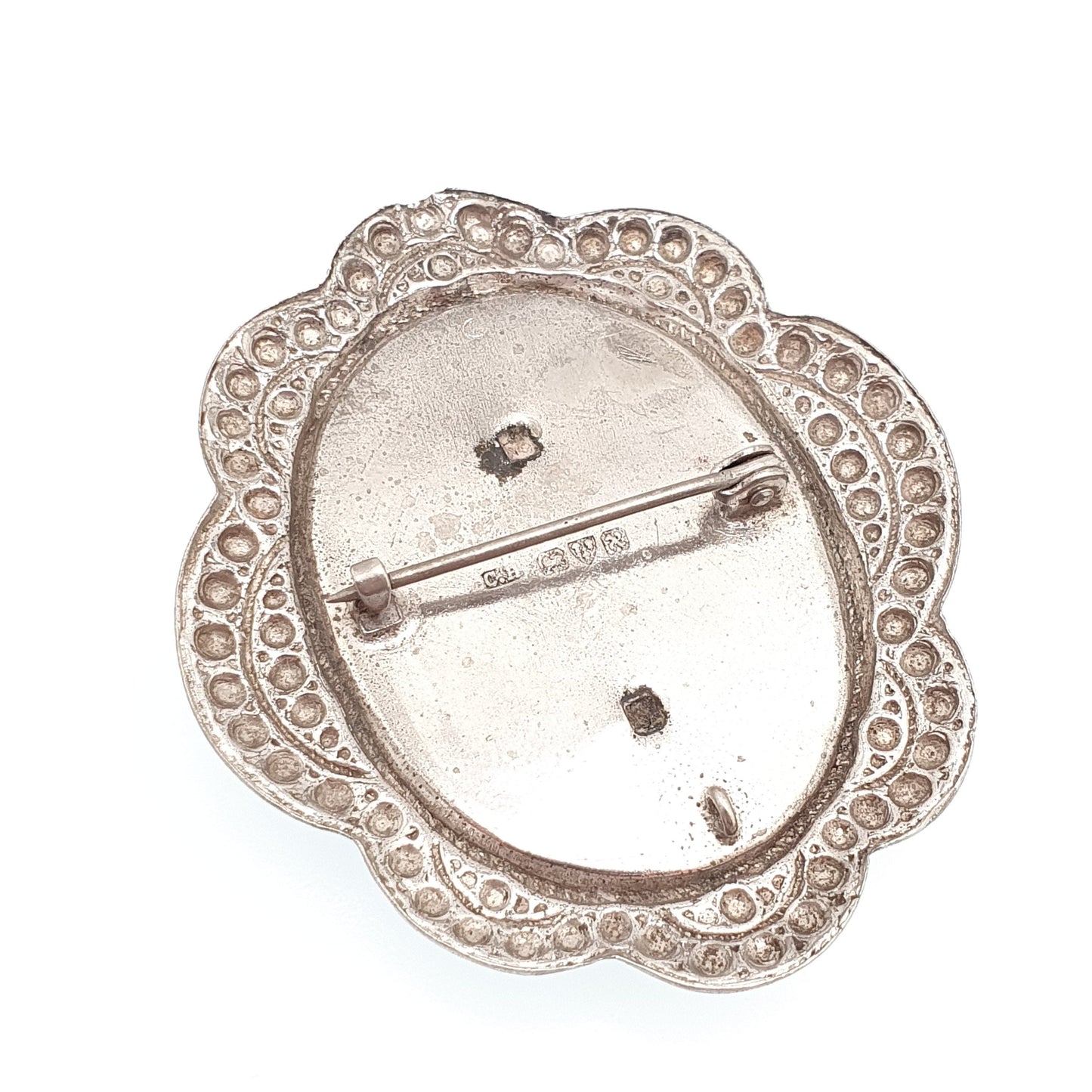 Genuine CHARLES HORNER Sterling Silver Cameo Brooch Pin Vintage Large 1948 Hallmark Faux Shell Pastry Cutter C.H Womens Jewelry Jewellery