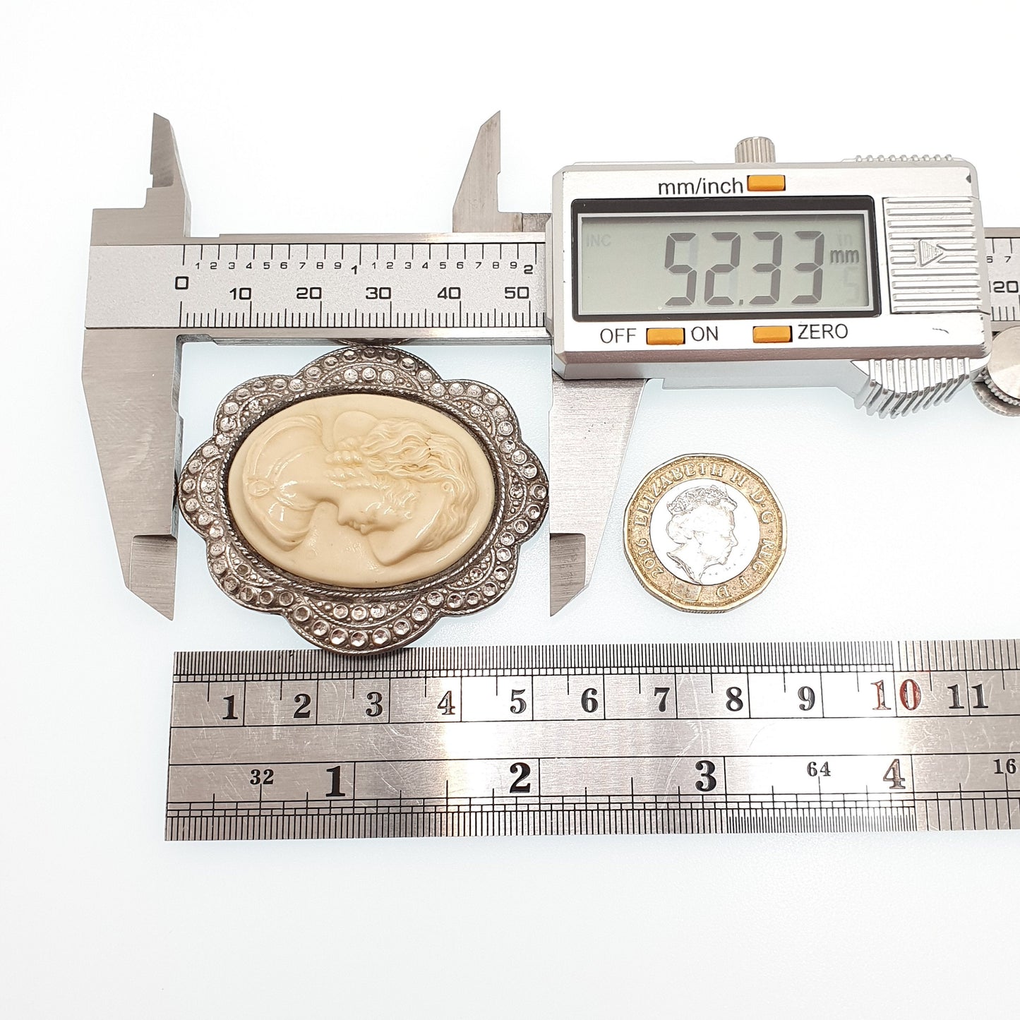 Genuine CHARLES HORNER Sterling Silver Cameo Brooch Pin Vintage Large 1948 Hallmark Faux Shell Pastry Cutter C.H Womens Jewelry Jewellery