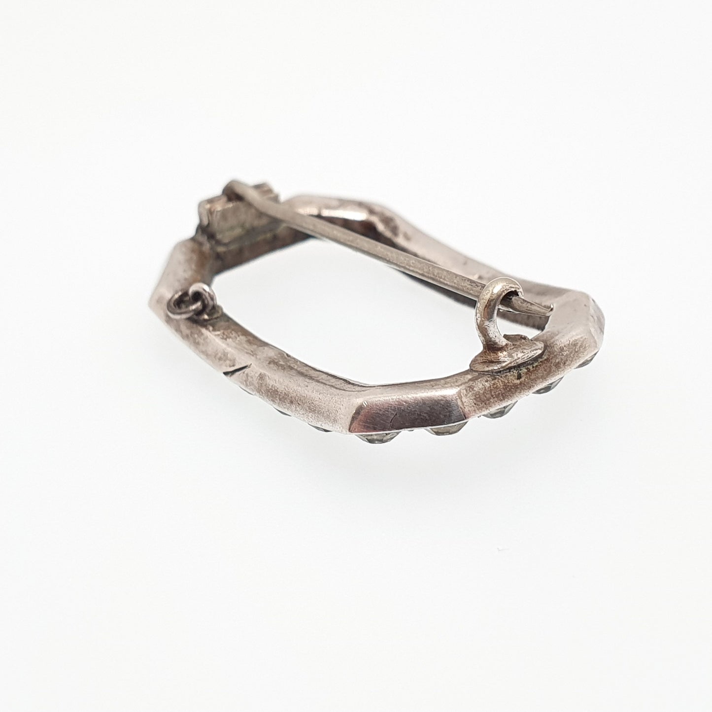 Antique Georgian Paste Solid Silver Brooch Pin Buckle Shape Foiled Diamond Paste Solid Backed Vintage Ladies Womens Jewelry Jewellery