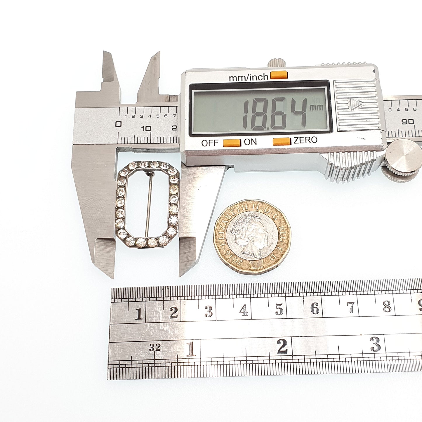 Antique Georgian Paste Solid Silver Brooch Pin Buckle Shape Foiled Diamond Paste Solid Backed Vintage Ladies Womens Jewelry Jewellery