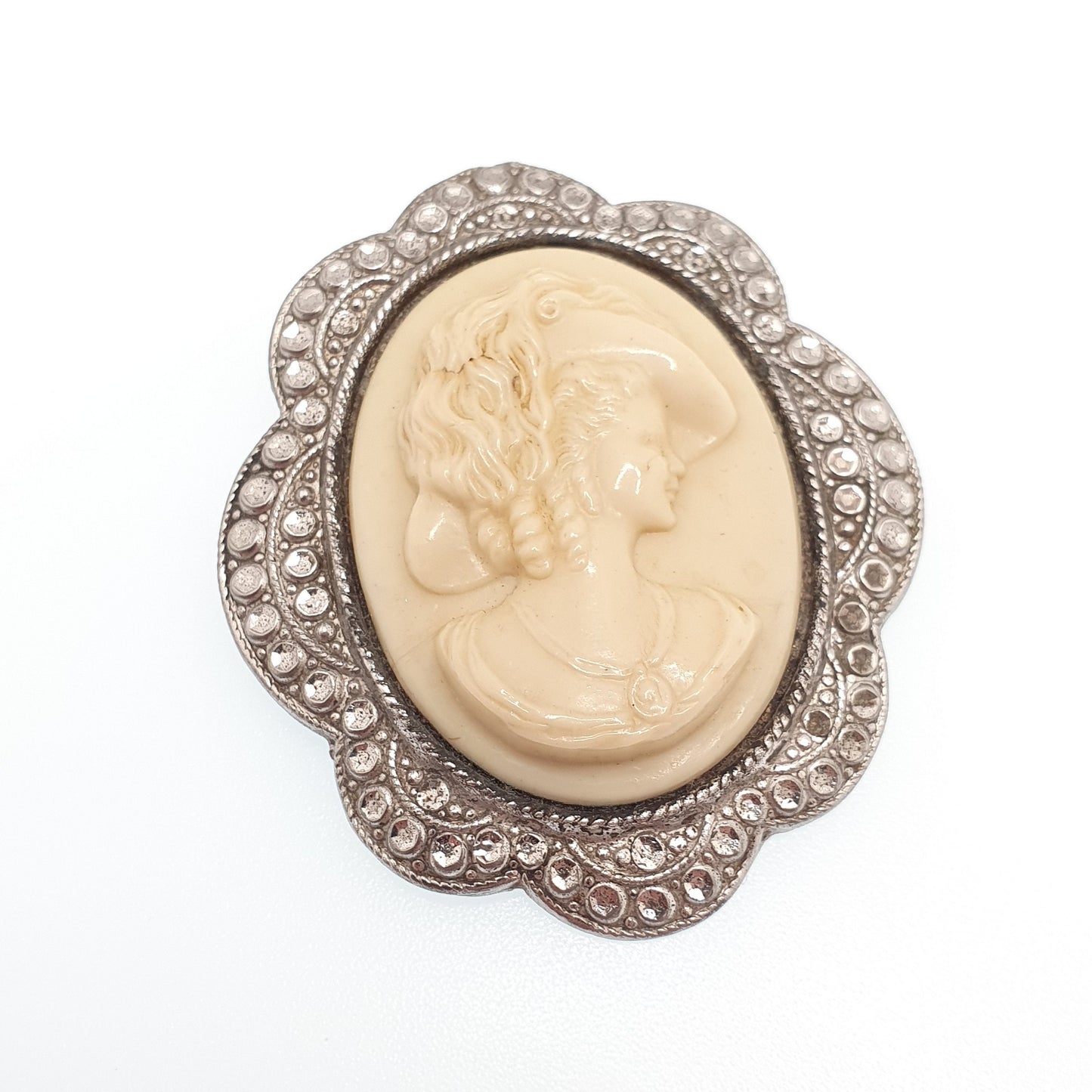 Genuine CHARLES HORNER Sterling Silver Cameo Brooch Pin Vintage Large 1948 Hallmark Faux Shell Pastry Cutter C.H Womens Jewelry Jewellery