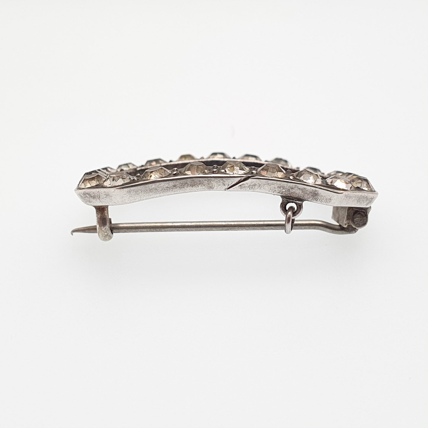 Antique Georgian Paste Solid Silver Brooch Pin Buckle Shape Foiled Diamond Paste Solid Backed Vintage Ladies Womens Jewelry Jewellery