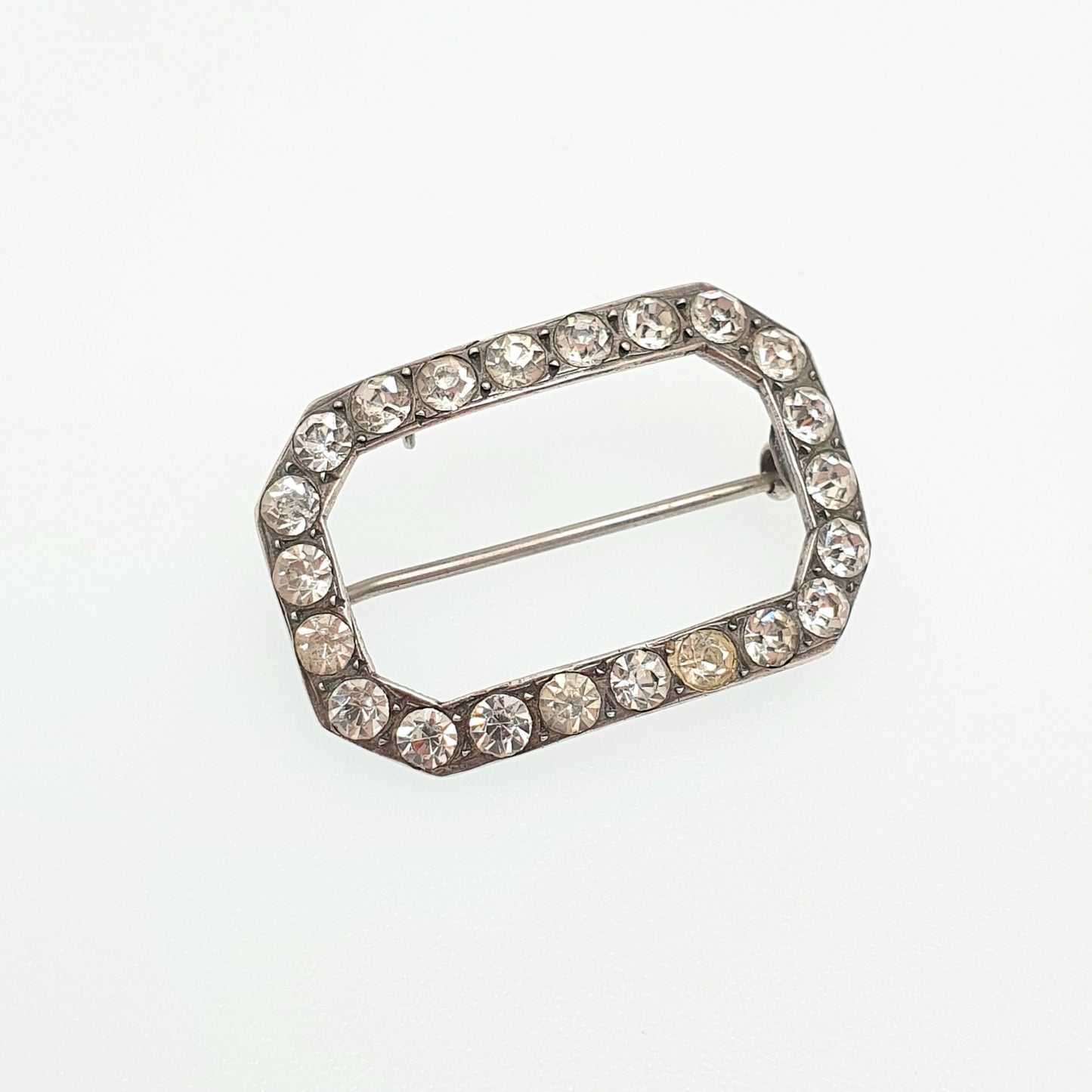 Antique Georgian Paste Solid Silver Brooch Pin Buckle Shape Foiled Diamond Paste Solid Backed Vintage Ladies Womens Jewelry Jewellery
