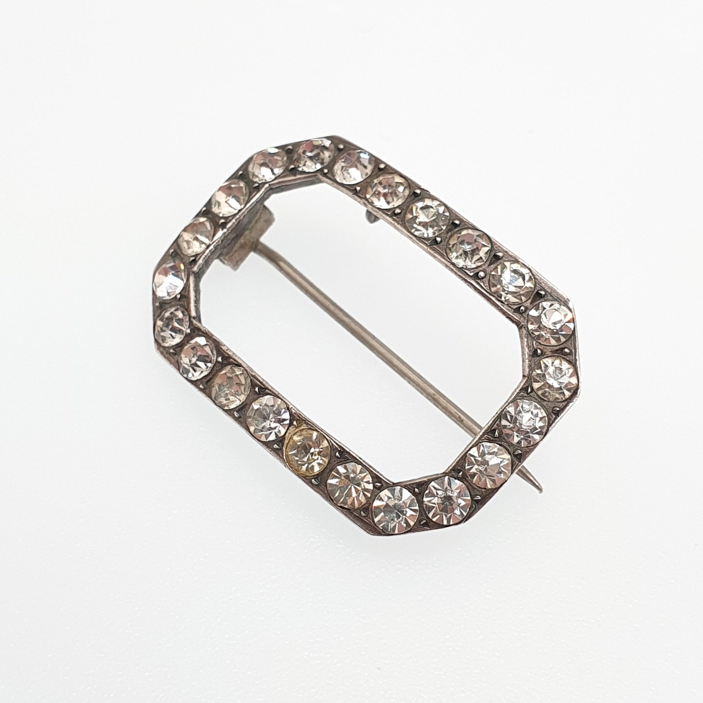 Antique Georgian Paste Solid Silver Brooch Pin Buckle Shape Foiled Diamond Paste Solid Backed Vintage Ladies Womens Jewelry Jewellery