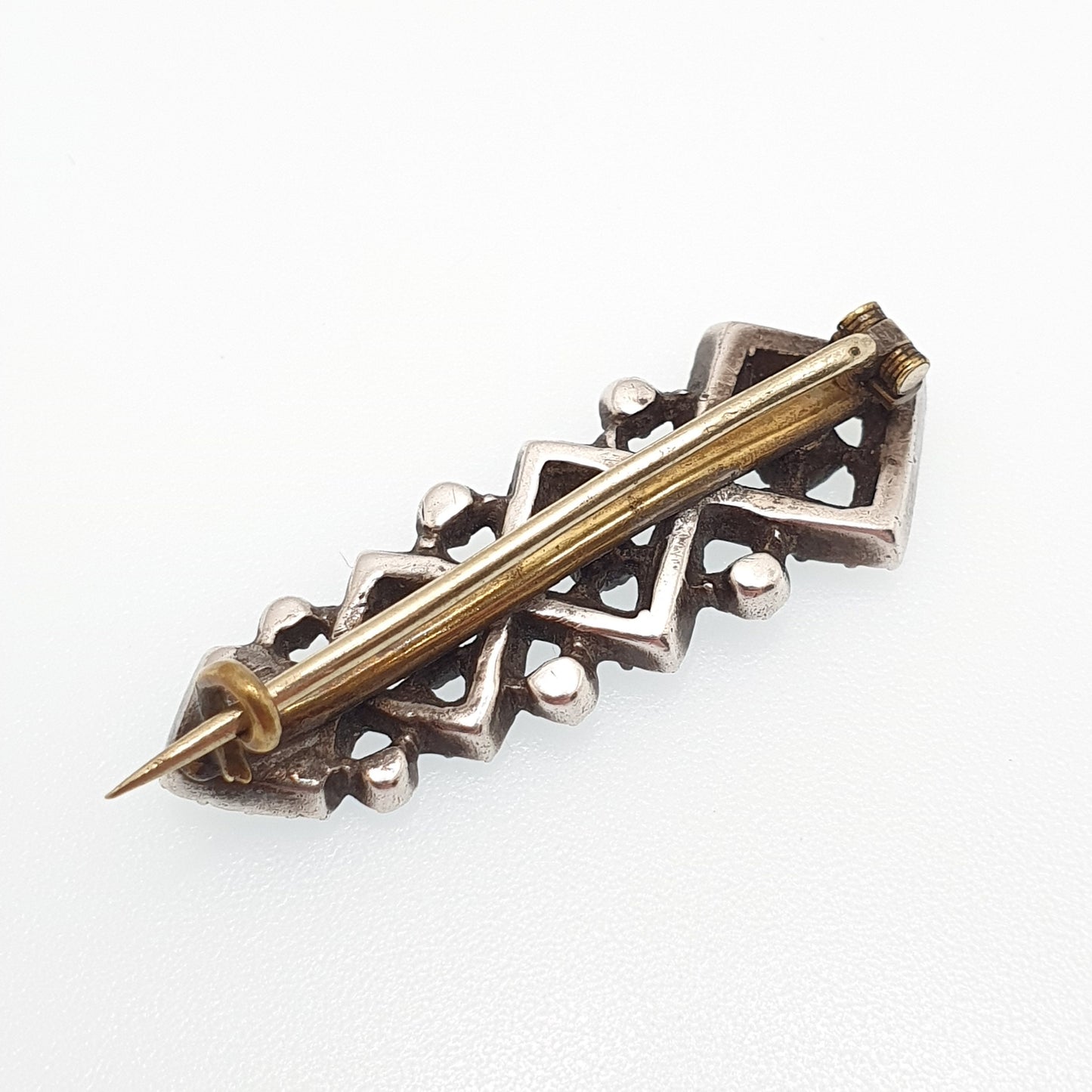 Antique Art Deco Solid Silver Brooch Marcasite Geometric Tilted Square 1920s Sparkly Vintage Gemstone Womens Ladies Jewelry Jewellery