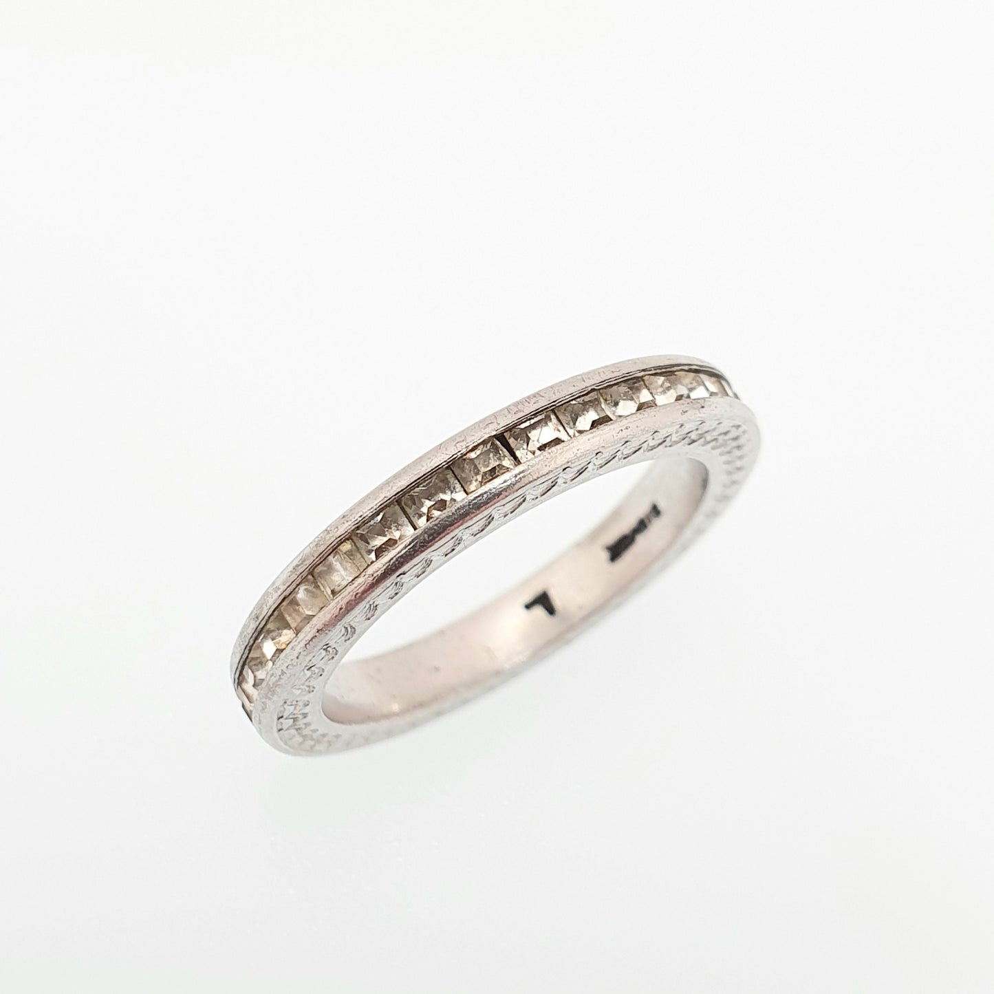 Antique Art Deco Sterling Silver Diamond Paste Eternity Ring 1920s Full Channel Sparkly White Vintage Ladies Womens Jewelry Jewellery