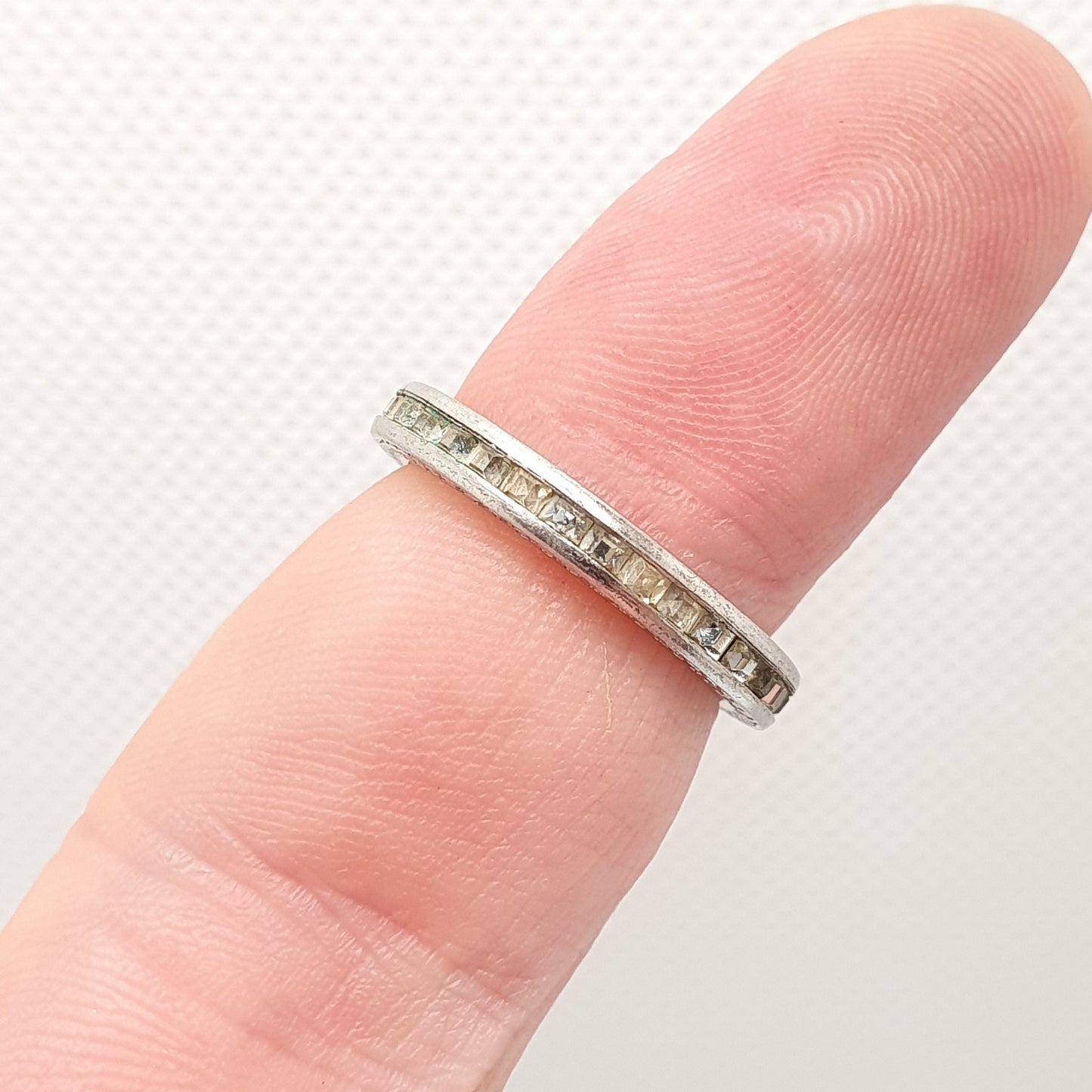 Antique Art Deco Sterling Silver Diamond Paste Eternity Ring 1920s Full Channel Sparkly White Vintage Ladies Womens Jewelry Jewellery