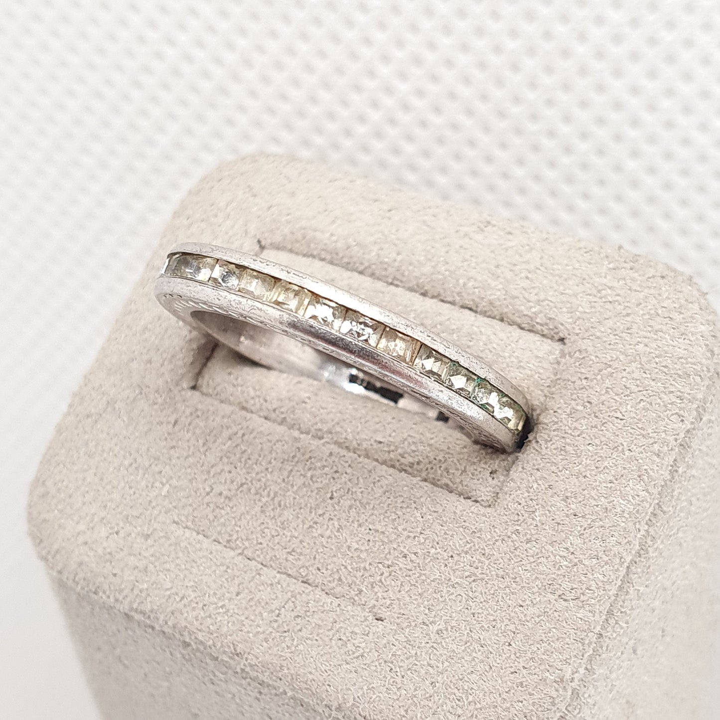 Antique Art Deco Sterling Silver Diamond Paste Eternity Ring 1920s Full Channel Sparkly White Vintage Ladies Womens Jewelry Jewellery