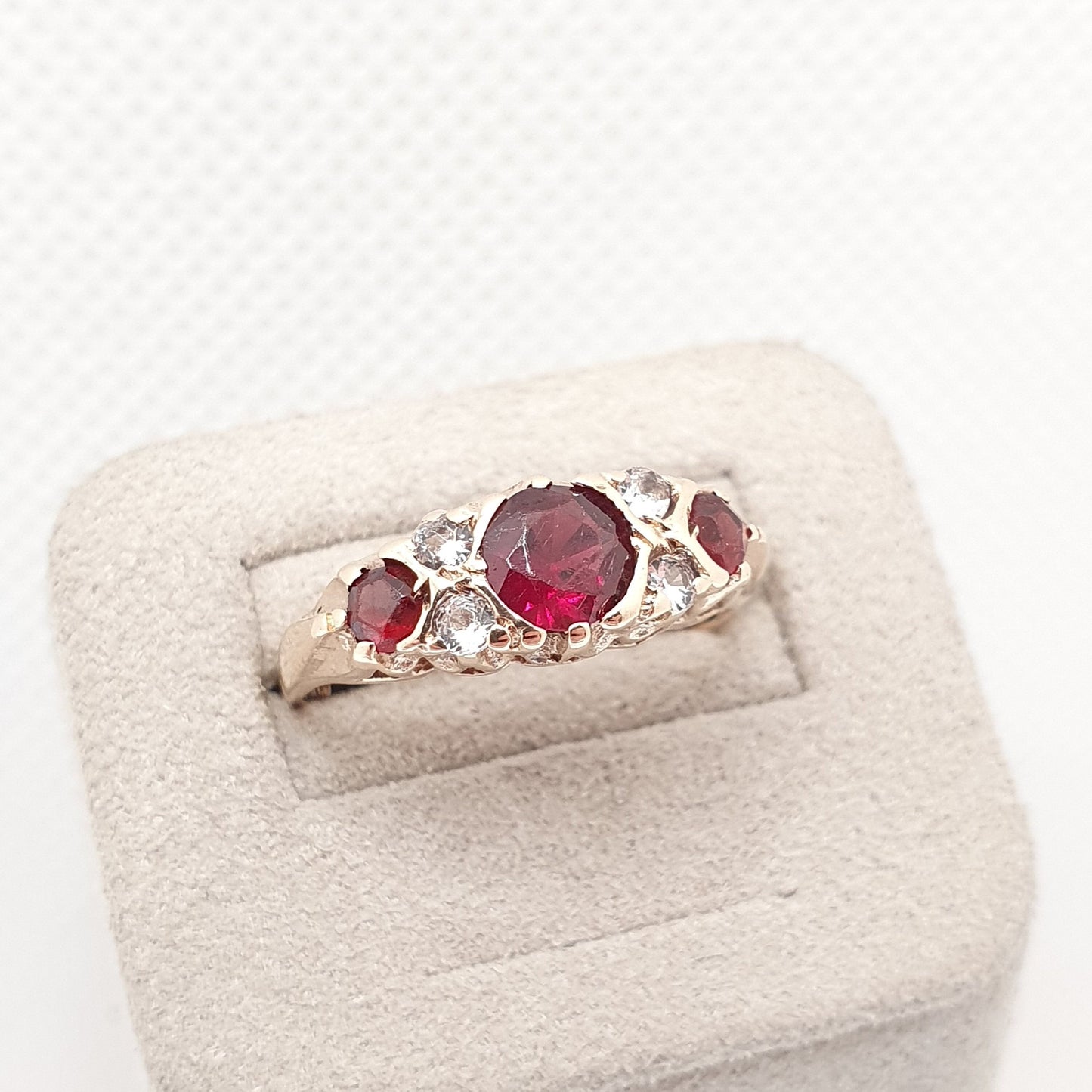 Vintage 9ct Gold Garnet Gypsy Ring White Spinel Solid 9k 375 Yellow Sparkly Pyrope Gemstone Stacker Womens Jewelry Jewellery