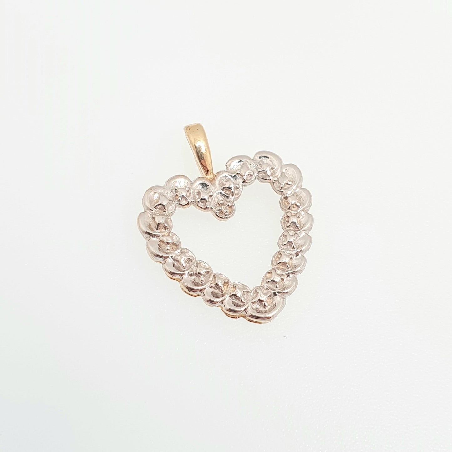 Vintage 10k Gold Heart Diamond Pendant Solid 417 10kt Necklace Small Diamond Illusion Set White Modernist Retro Womens Jewelry Jewellery