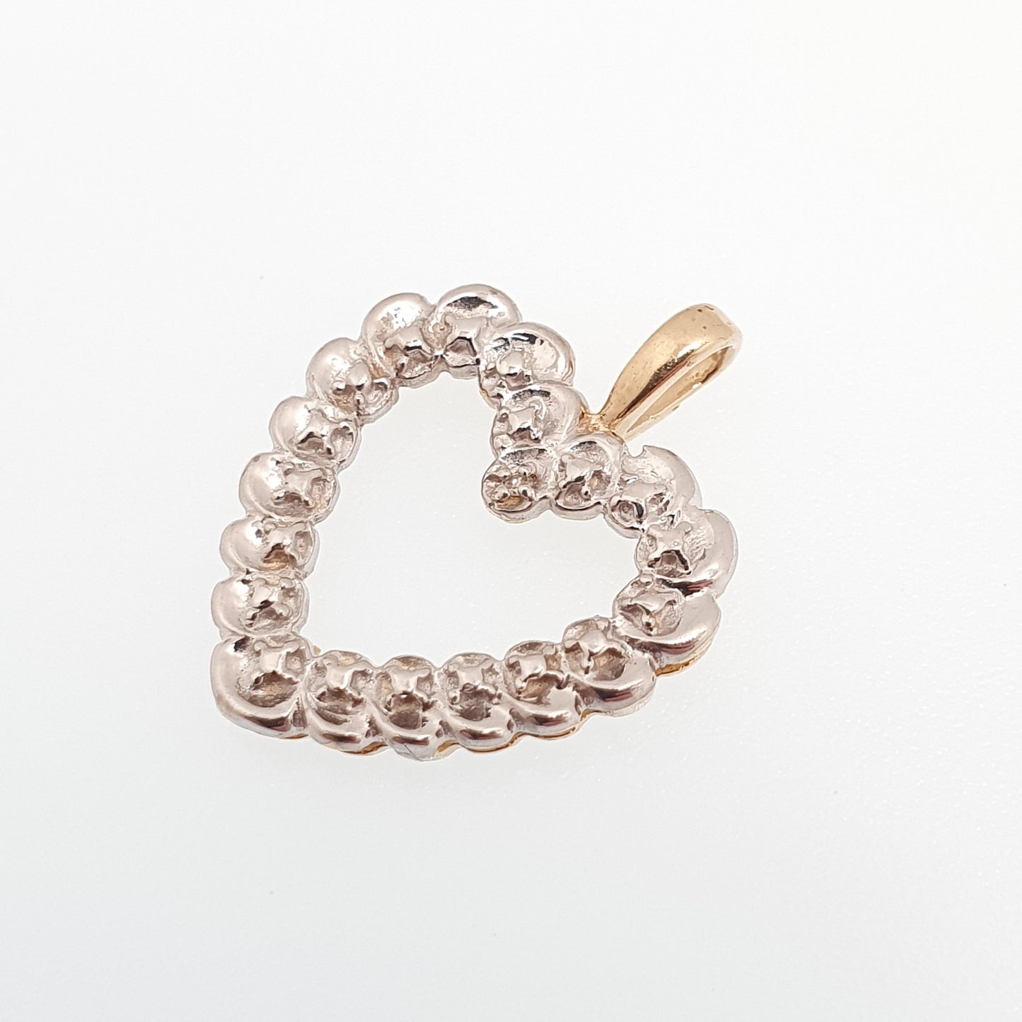 Vintage 10k Gold Heart Diamond Pendant Solid 417 10kt Necklace Small Diamond Illusion Set White Modernist Retro Womens Jewelry Jewellery