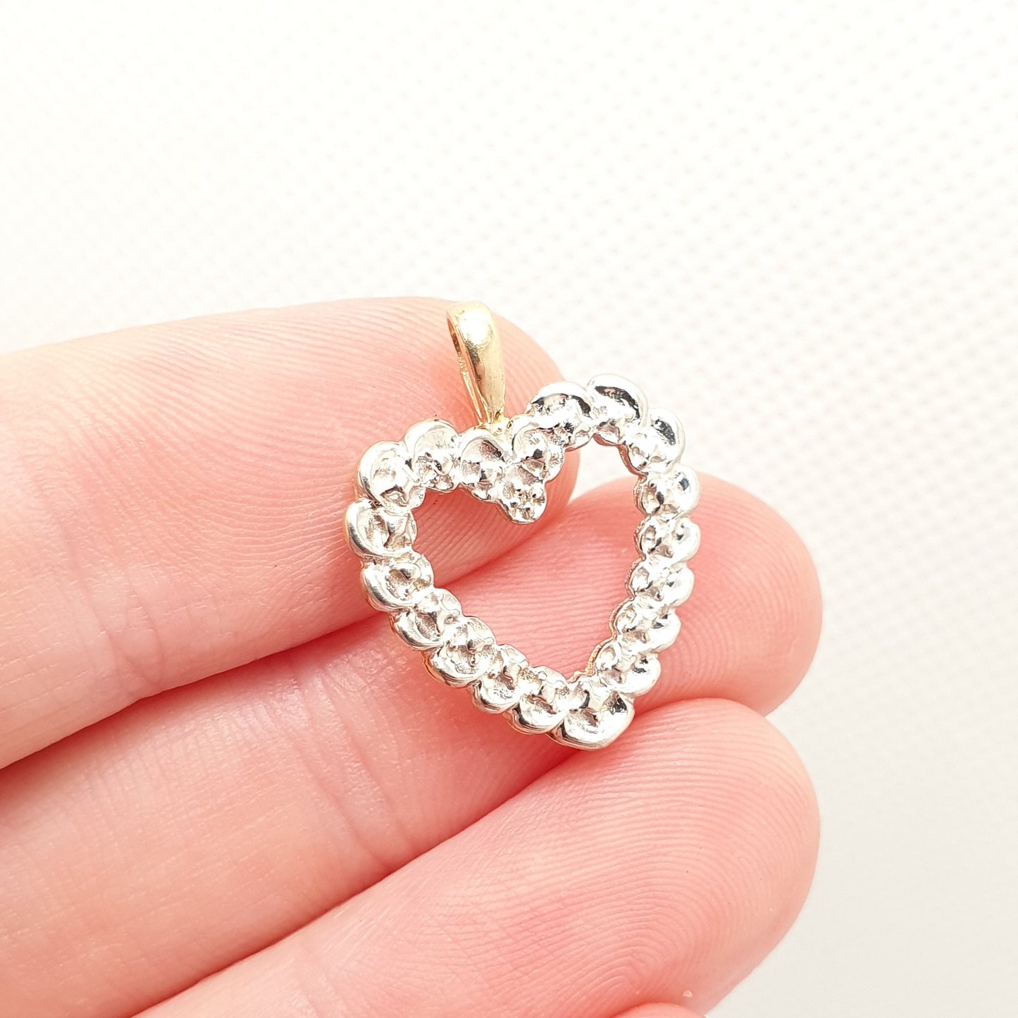 Vintage 10k Gold Heart Diamond Pendant Solid 417 10kt Necklace Small Diamond Illusion Set White Modernist Retro Womens Jewelry Jewellery