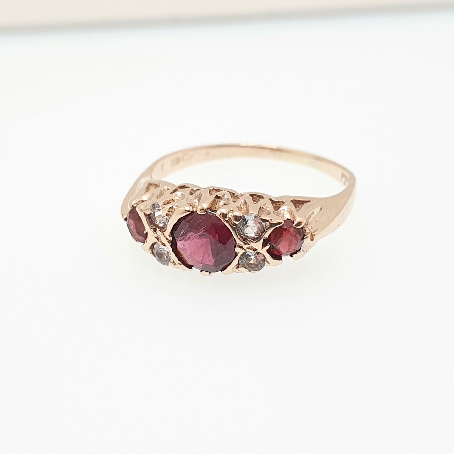 Vintage 9ct Gold Garnet Gypsy Ring White Spinel Solid 9k 375 Yellow Sparkly Pyrope Gemstone Stacker Womens Jewelry Jewellery