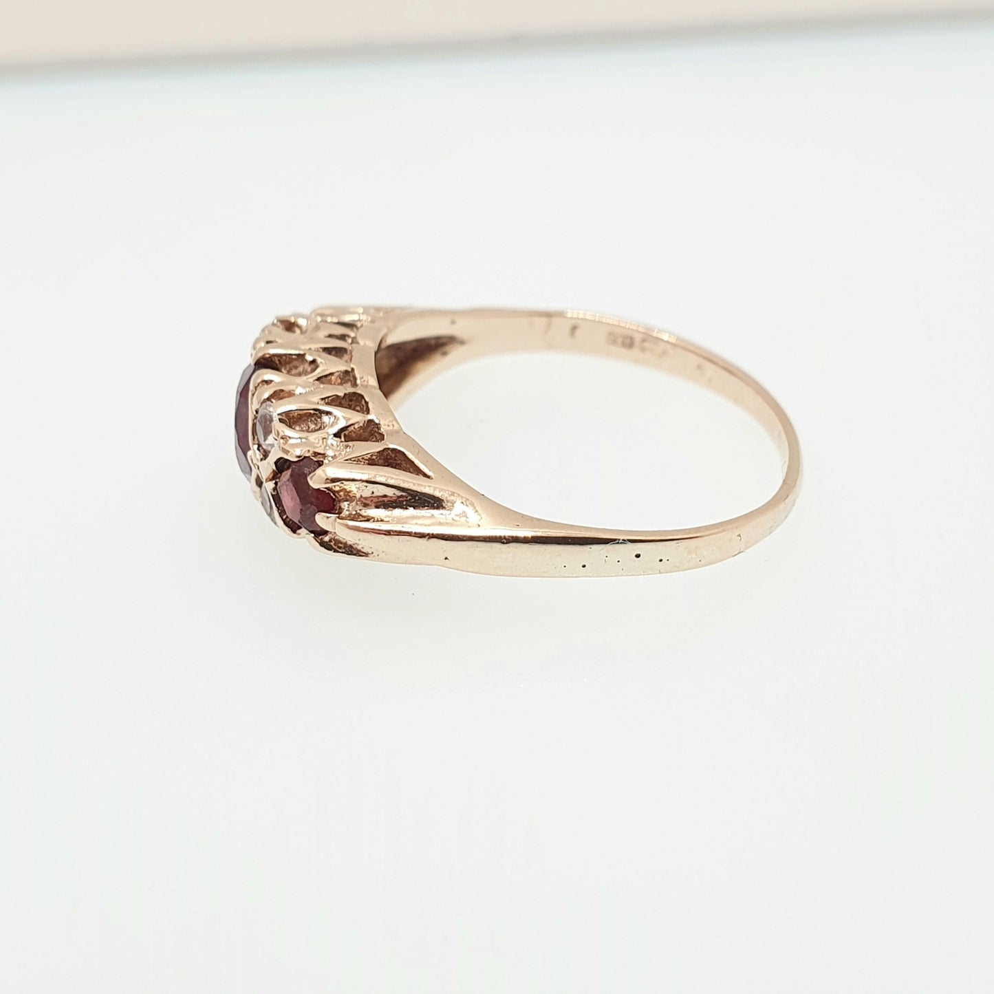 Vintage 9ct Gold Garnet Gypsy Ring White Spinel Solid 9k 375 Yellow Sparkly Pyrope Gemstone Stacker Womens Jewelry Jewellery