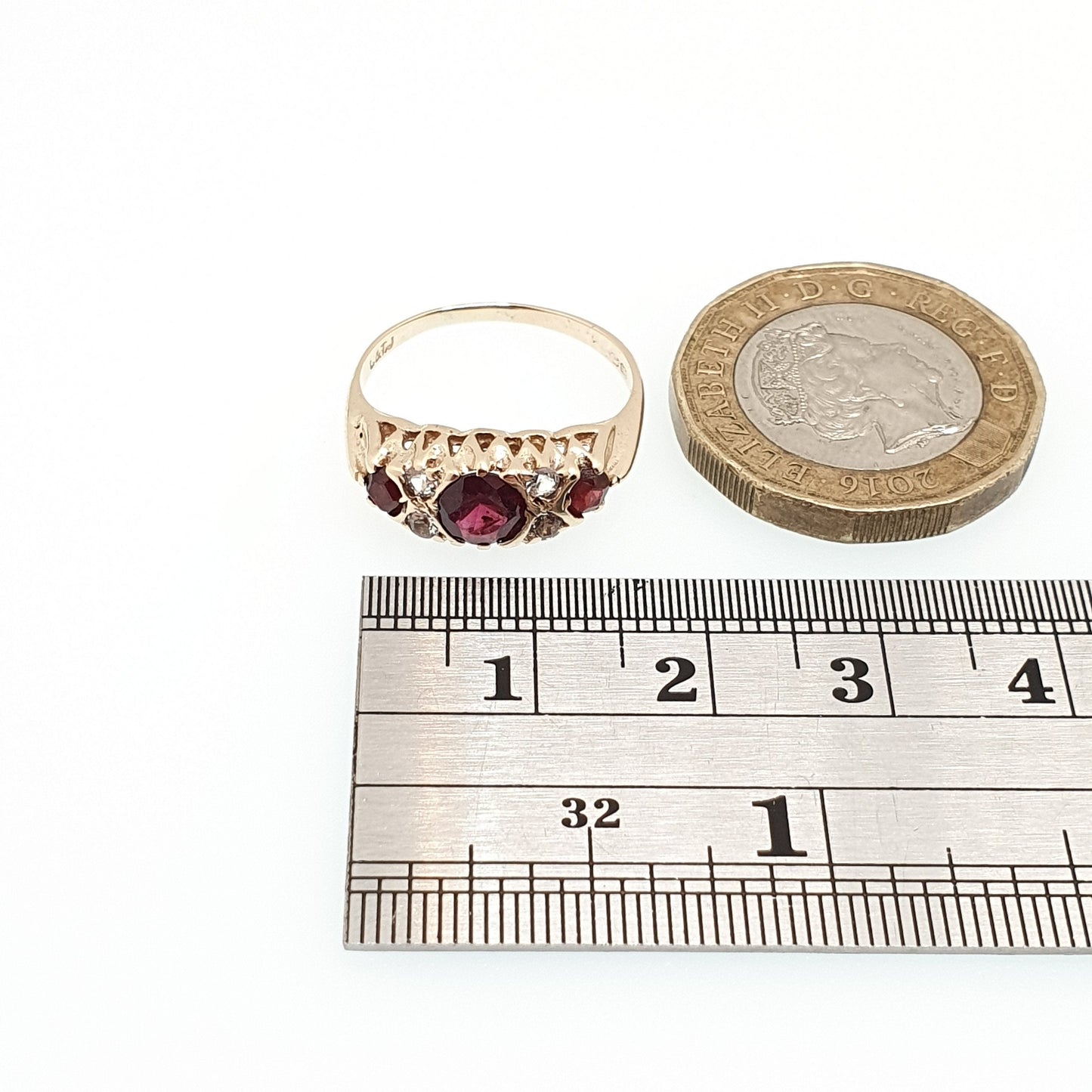 Vintage 9ct Gold Garnet Gypsy Ring White Spinel Solid 9k 375 Yellow Sparkly Pyrope Gemstone Stacker Womens Jewelry Jewellery
