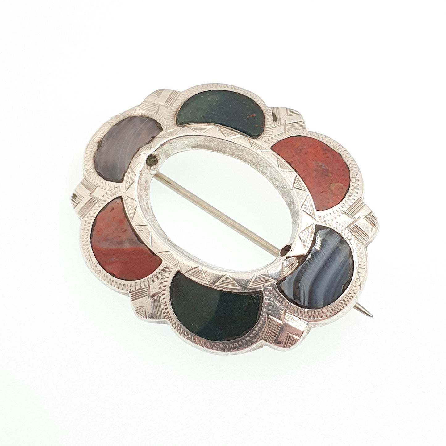 Antique Victorian Solid Silver Scottish Brooch Pin Maltese Cross Jasper Agate Chalcedony Cruciform Crucifix 1800s Womens Jewelry Jewellery