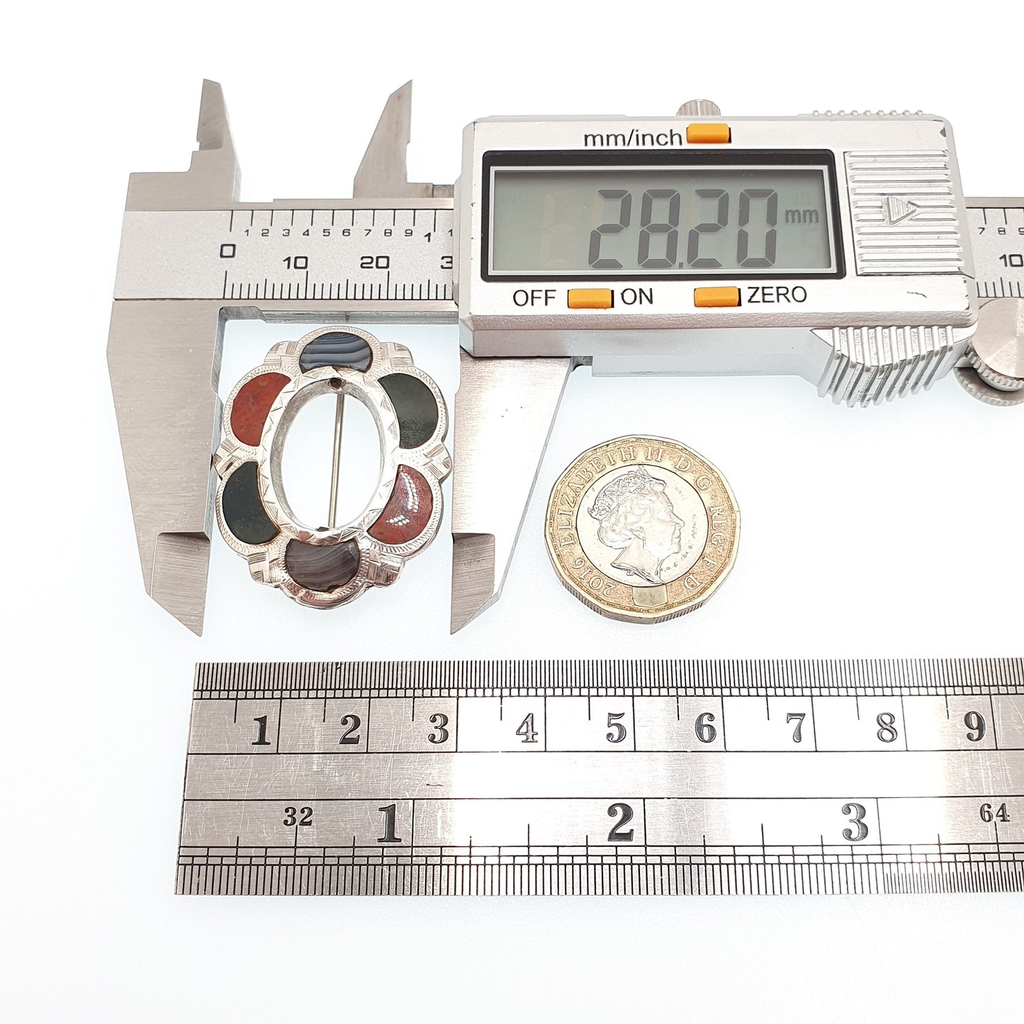 Antique Victorian Solid Silver Scottish Brooch Pin Maltese Cross Jasper Agate Chalcedony Cruciform Crucifix 1800s Womens Jewelry Jewellery