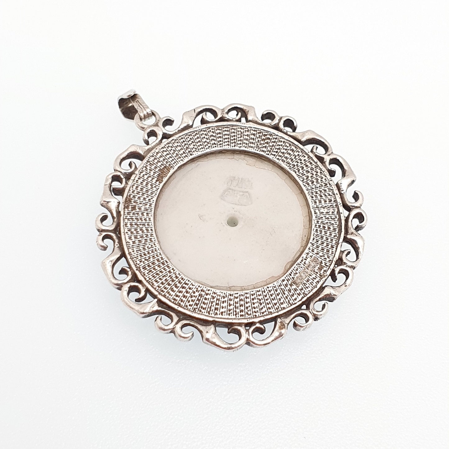 Vintage Toshikane Japanese Porcelain Necklace Pendant Sterling Silver Flower 1979 Hallmark Hand Painted Pink Japan Womens Jewelry Jewellery