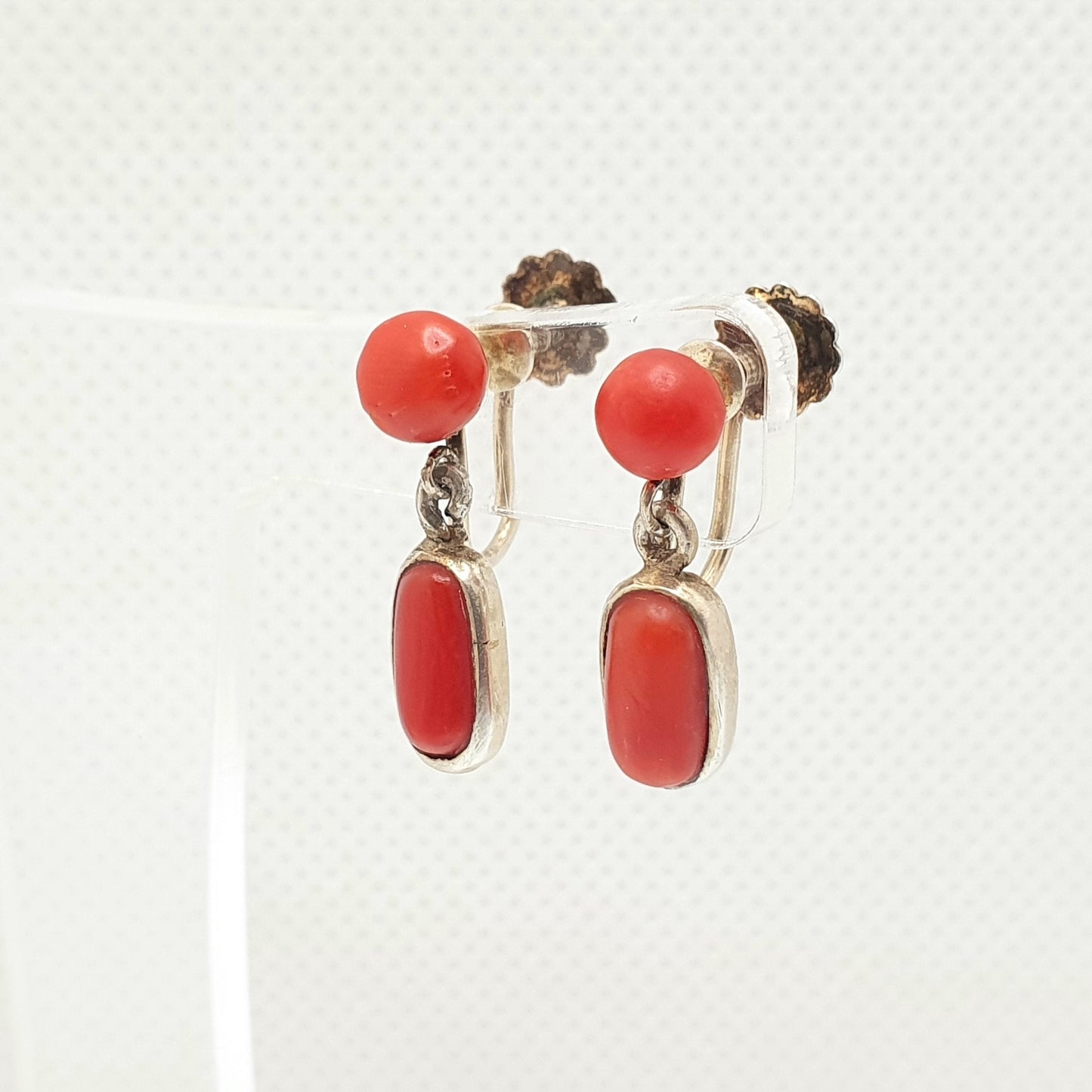 Antique Coral Solid Silver Earrings Hook Dangle Edwardian Dangling 1800s Genuine Italian Italy Vintage Womens Jewelry Jewellery