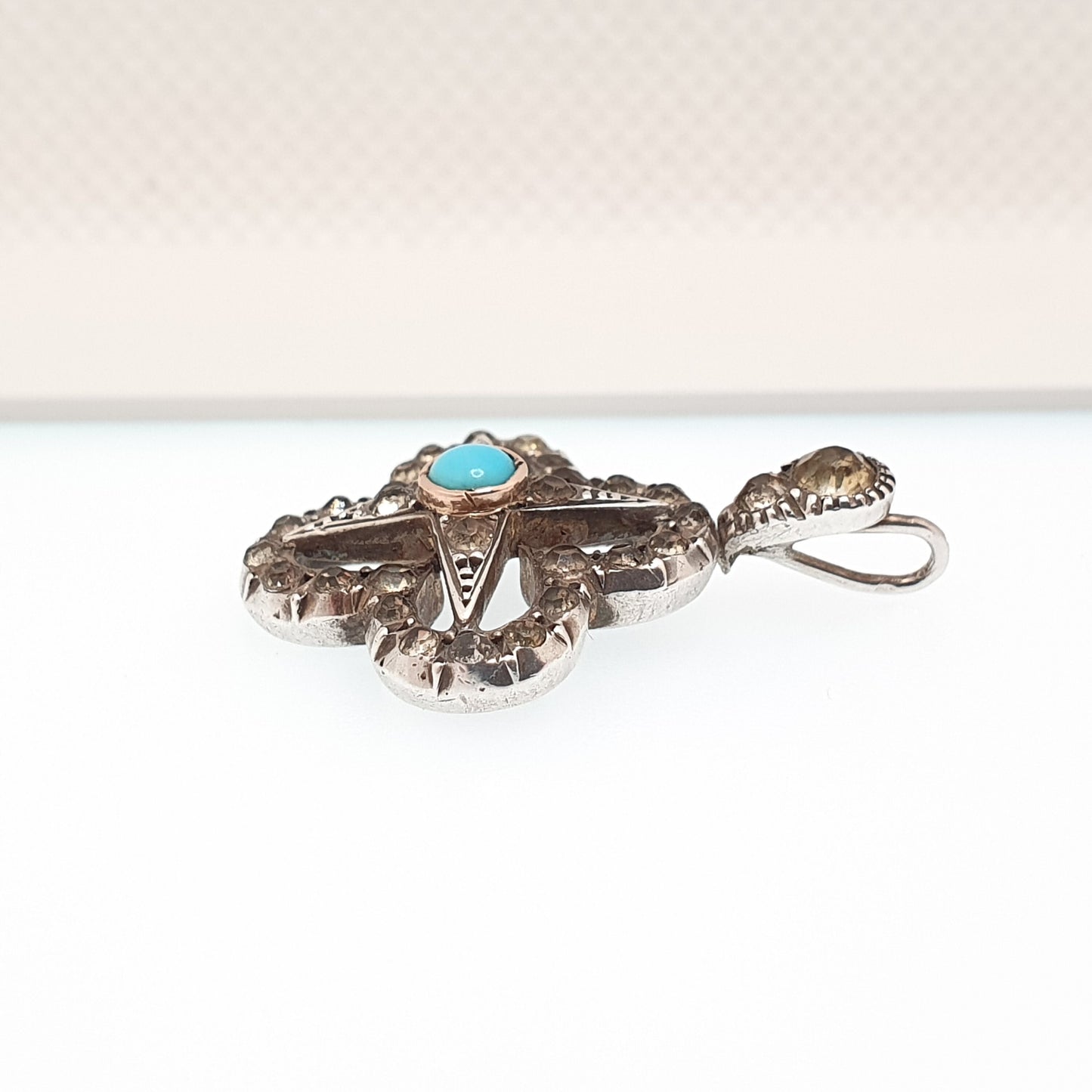 Antique Victorian Sterling Silver Diamond Paste Star Pendant Necklace Turquoise Parisian Diamond Company Cross Vintage Sparkly Foiled Womens