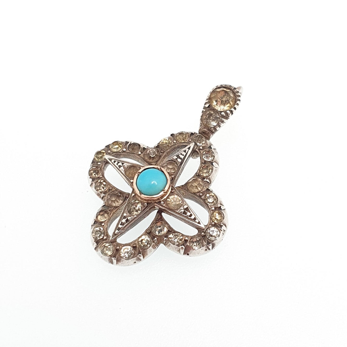 Antique Victorian Sterling Silver Diamond Paste Star Pendant Necklace Turquoise Parisian Diamond Company Cross Vintage Sparkly Foiled Womens