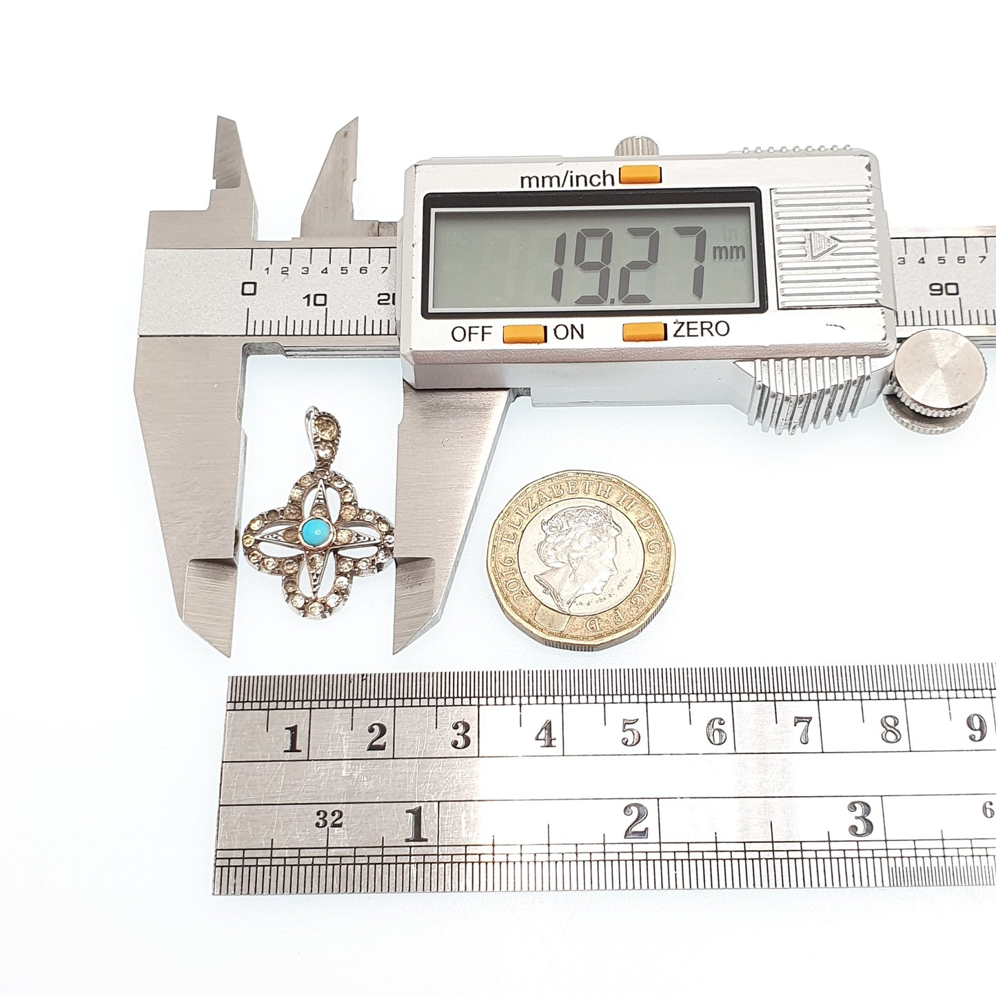 Antique Victorian Sterling Silver Diamond Paste Star Pendant Necklace Turquoise Parisian Diamond Company Cross Vintage Sparkly Foiled Womens