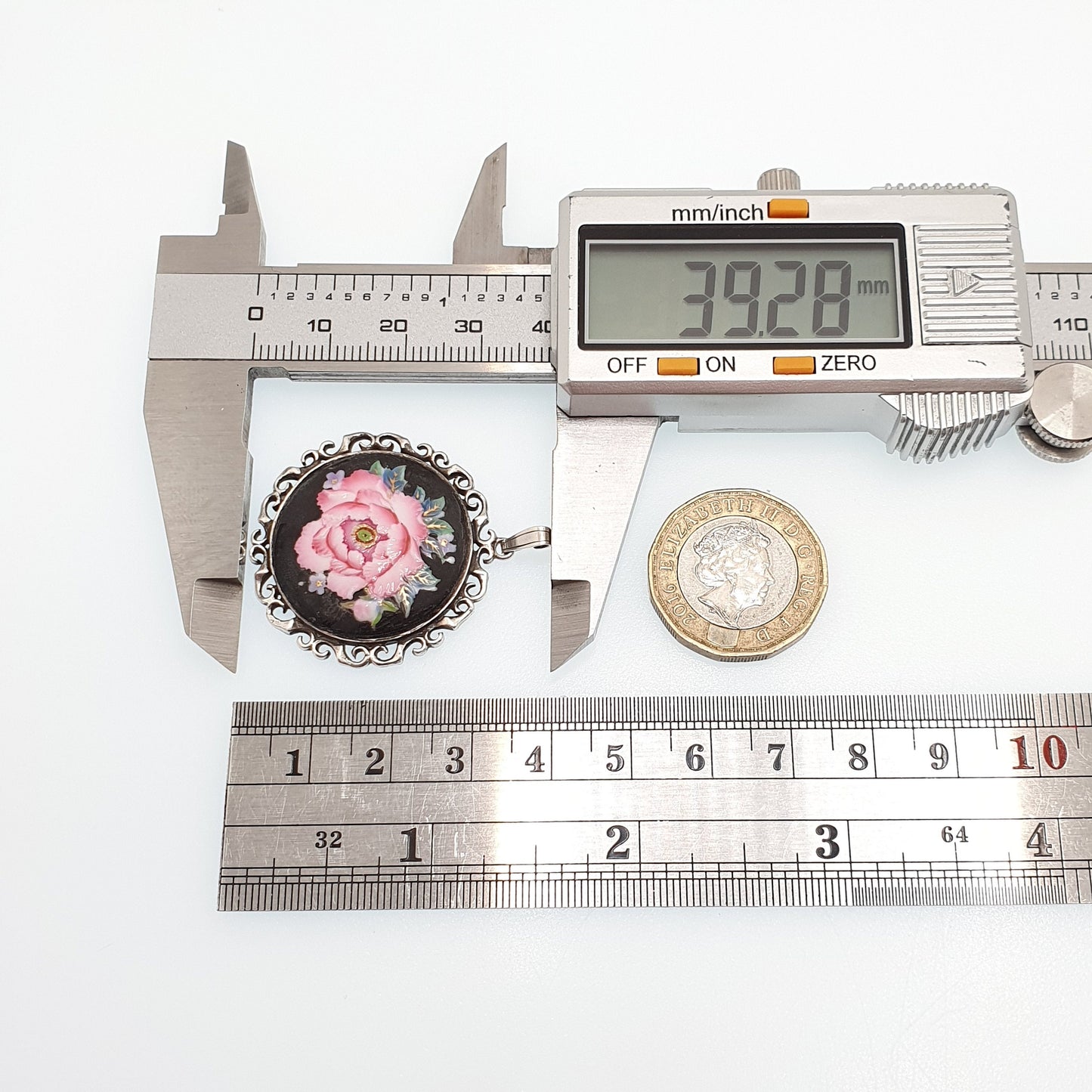 Vintage Toshikane Japanese Porcelain Necklace Pendant Sterling Silver Flower 1979 Hallmark Hand Painted Pink Japan Womens Jewelry Jewellery