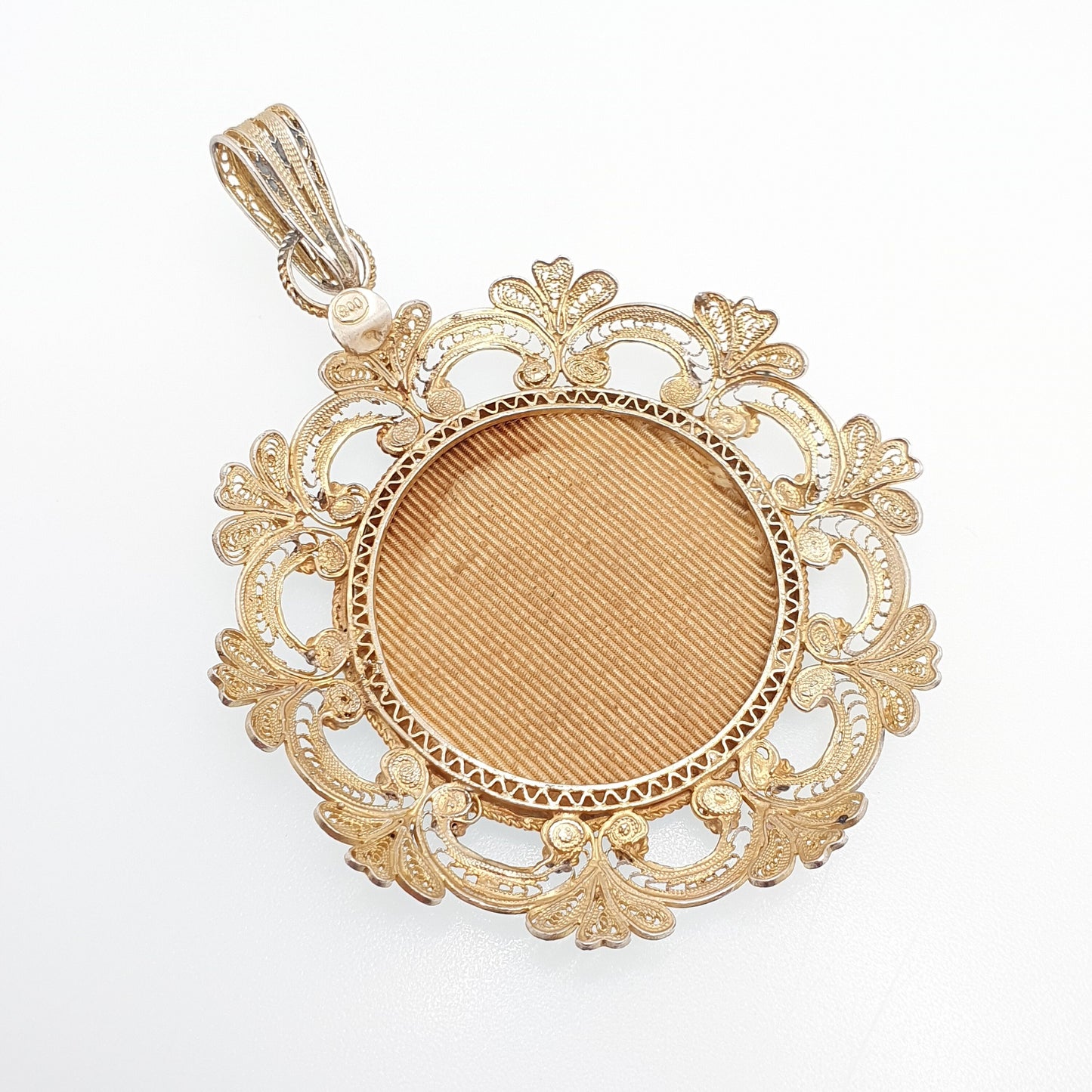 Vintage Solid Silver Filigree Portrait Locket Pendant Necklace Gold Vermeil Handmade Artisan Large Big Huge Picture Womens Jewellery Jewelry