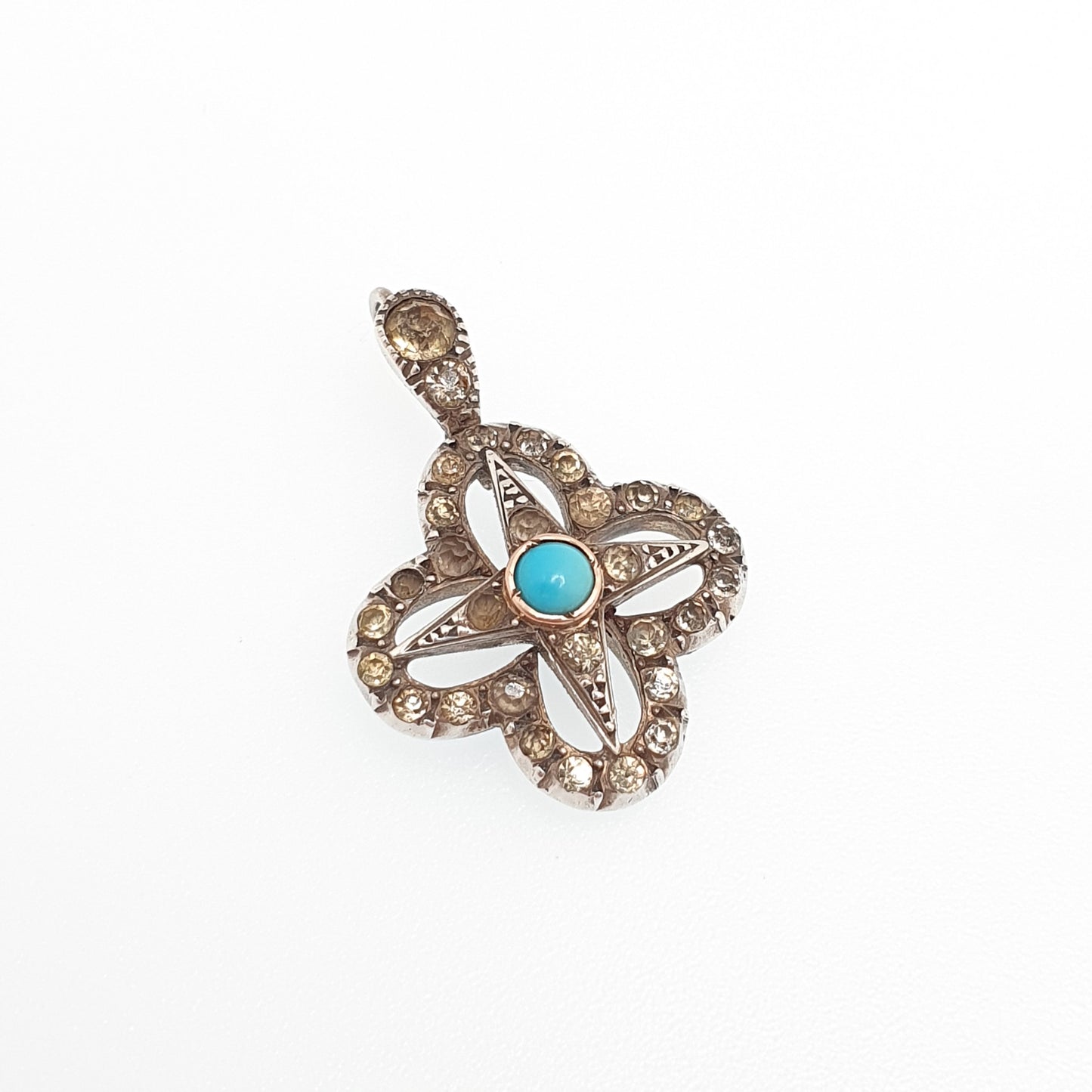 Antique Victorian Sterling Silver Diamond Paste Star Pendant Necklace Turquoise Parisian Diamond Company Cross Vintage Sparkly Foiled Womens
