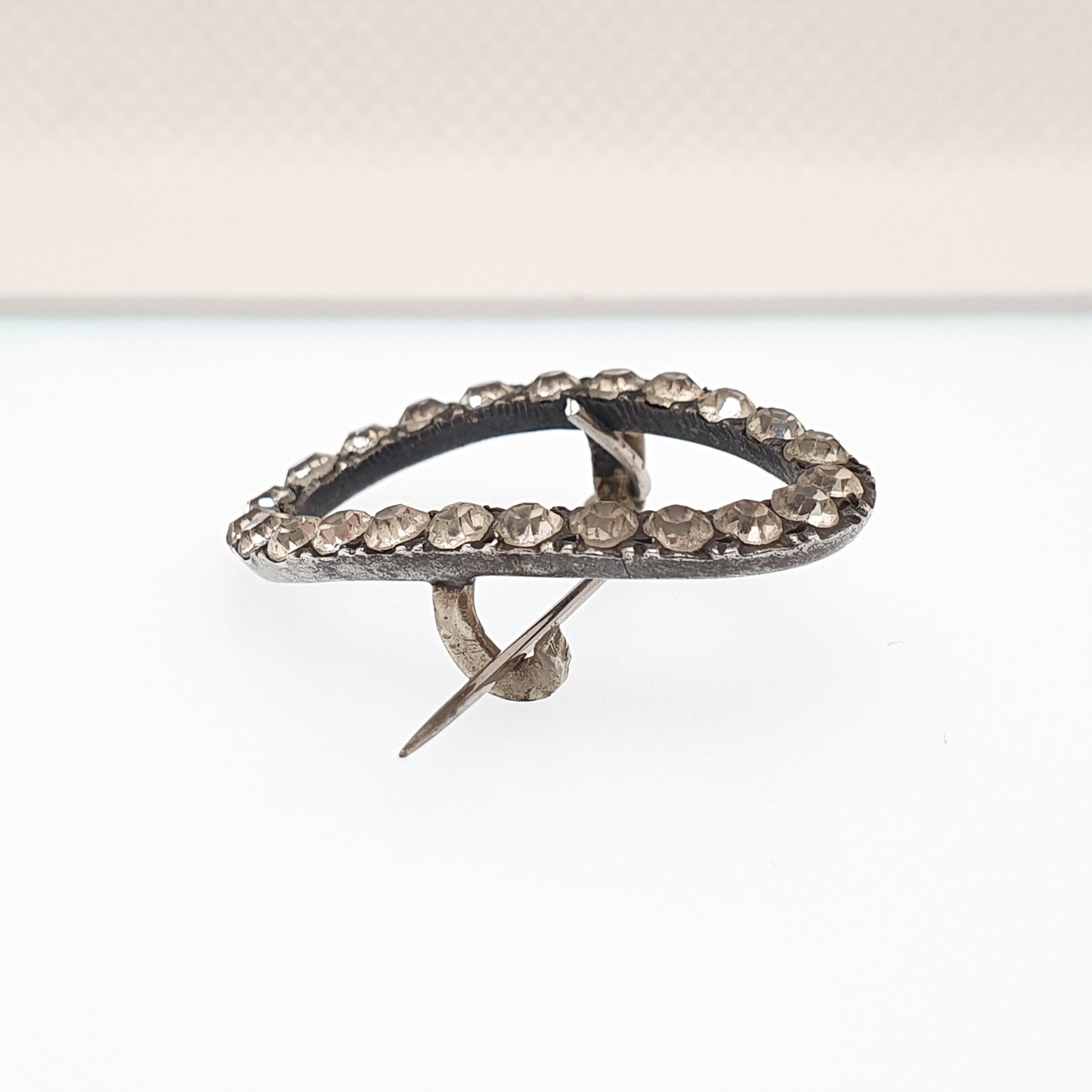 Antique Georgian Paste Solid Silver Brooch Pin Shoe Buckle Foiled Diamond Paste Oval Shape Crimped Vintage Ladies Womens Jewelry Jewellery