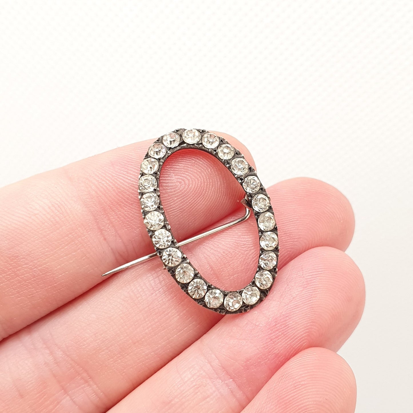 Antique Georgian Paste Solid Silver Brooch Pin Shoe Buckle Foiled Diamond Paste Oval Shape Crimped Vintage Ladies Womens Jewelry Jewellery