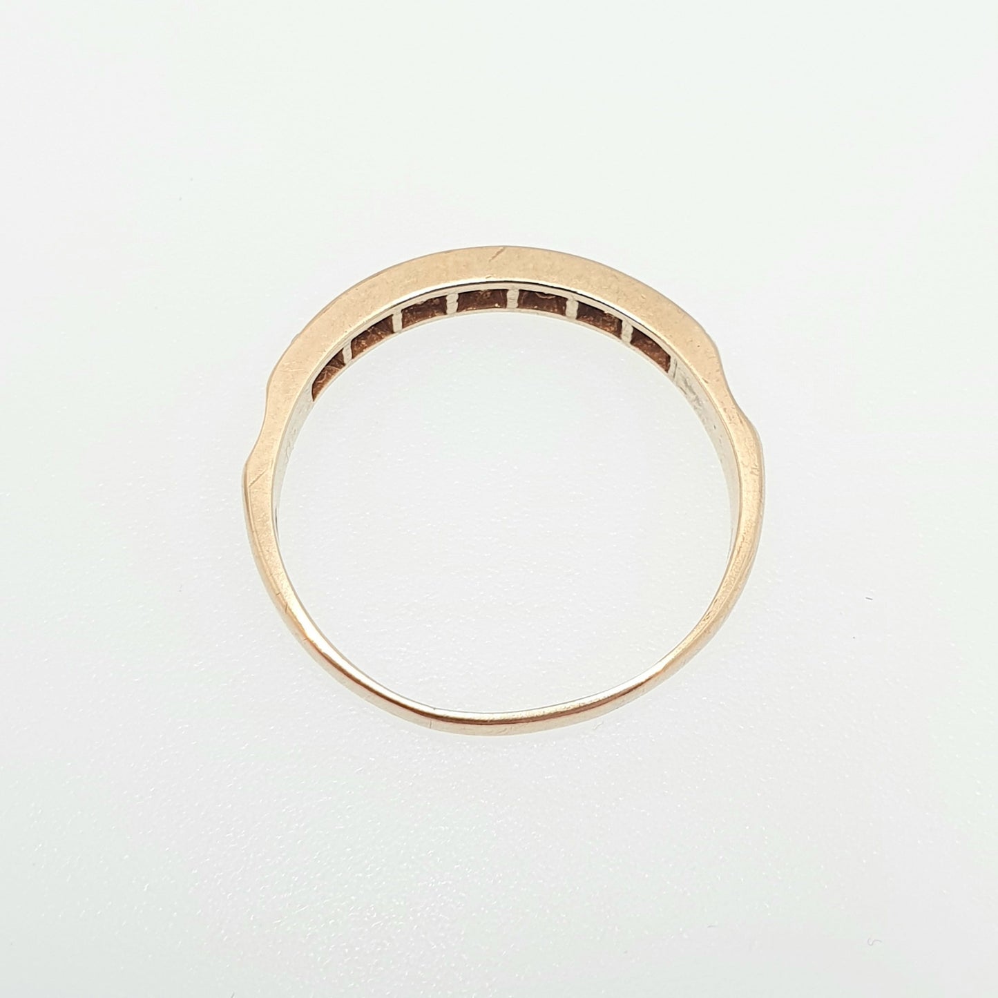 Vintage 9k 9ct Gold Half Eternity Ring CZ Gemstones Diamond Simulant Hallmarked Stacker Sparkly Solid 375 Retro Womens Jewelry Jewellery