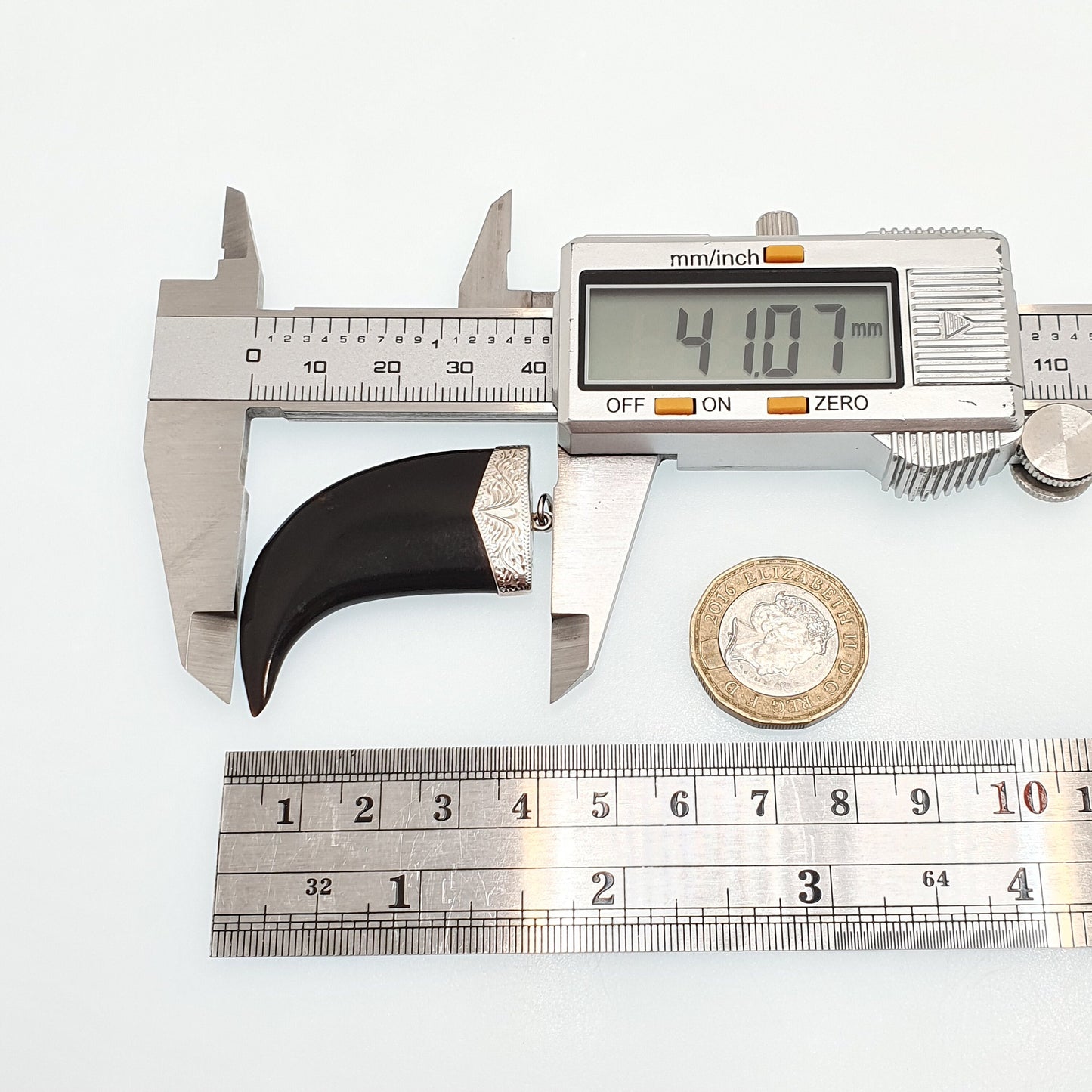 Antique Victorian Sterling Silver Horn Fang Tooth Pendant Necklace Large Big Engraved Claw Animal Vintage Jewelry Jewellery Mens Womens