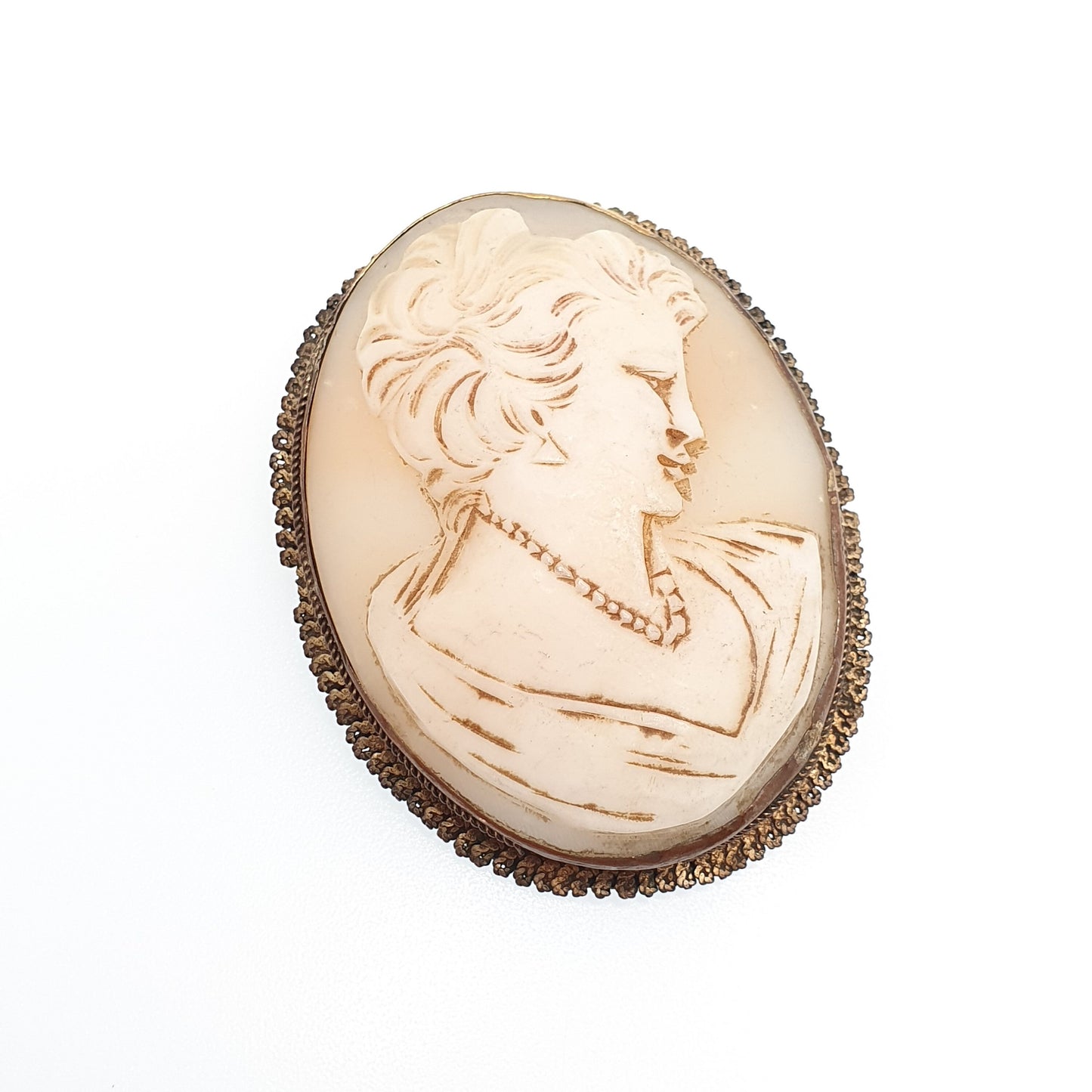 Antique Very Large Cameo Brooch Pendant Necklace Gold Gilt Big Real Shell Ornate Border Vintage European Italy Jewelry Womens Jewellery