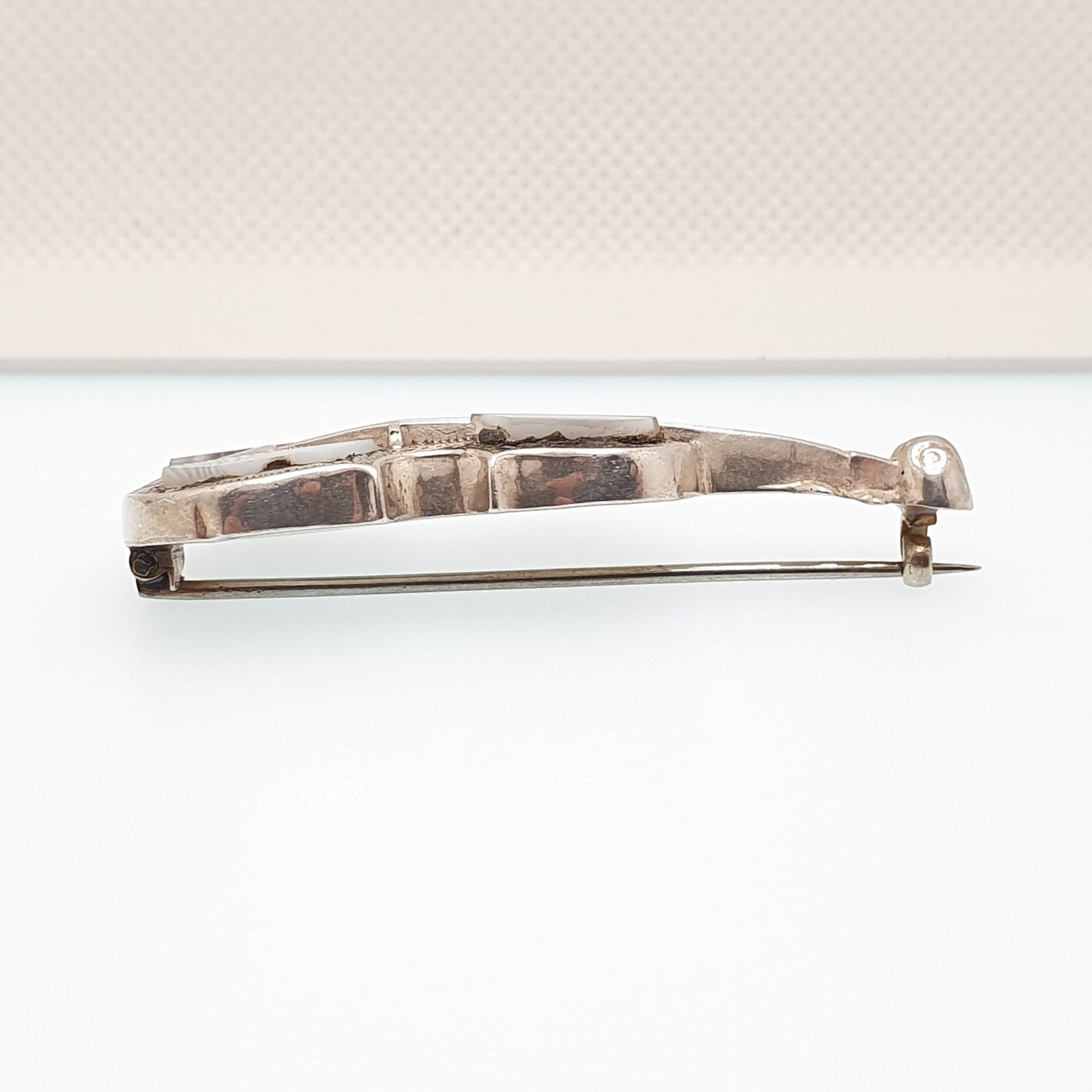 Antique Victorian Solid Silver Violin Brooch Blue Lace Agate Scottish Cello Music Musical Instrument Vintage Gemstone Womens Jewelry