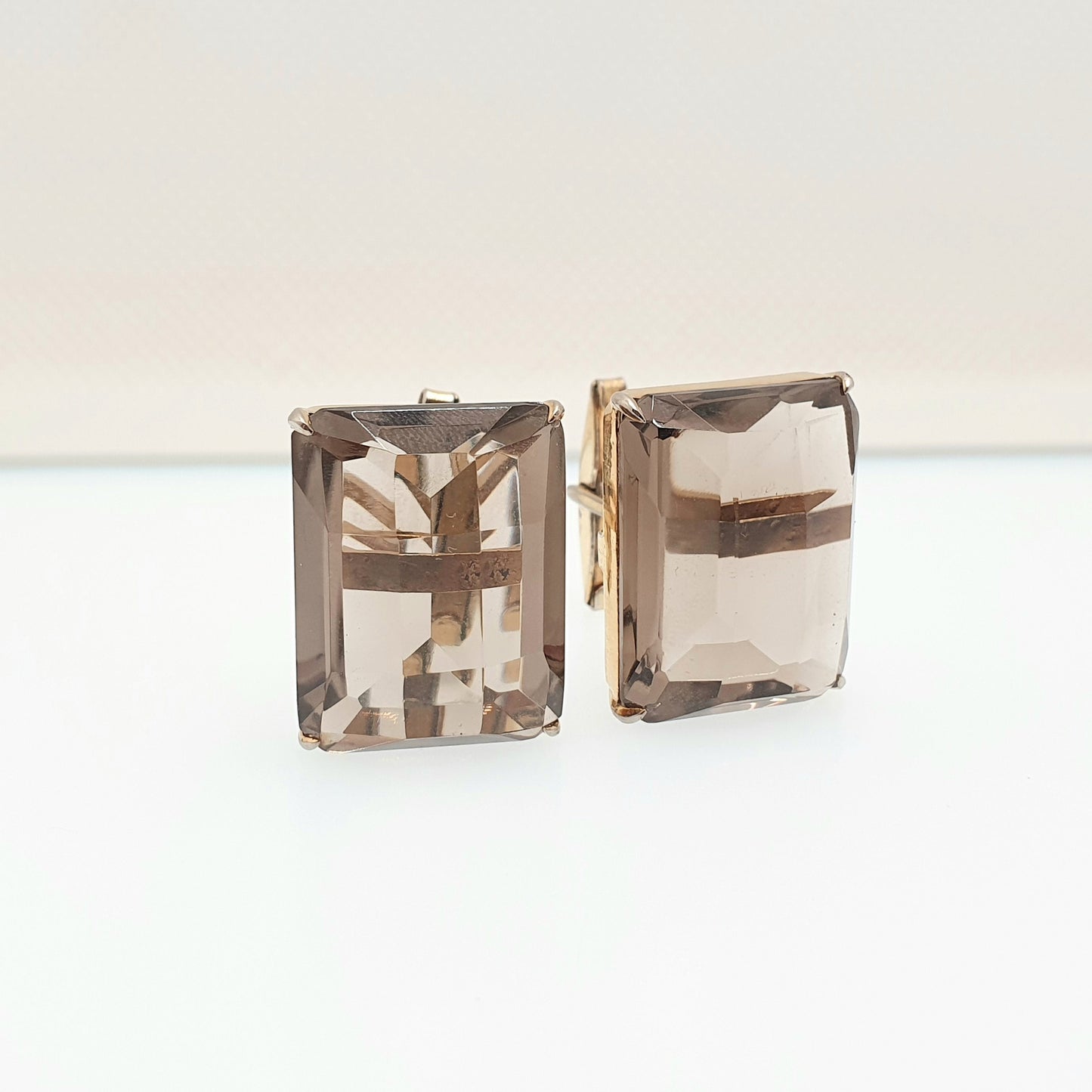 Vintage Solid Silver Smoky Quartz Cuff Links Smokey Cufflinks Gold Vermeil Gilt Large Gemstone Quartz Gent Mens Vintage Jewelry Jewellery