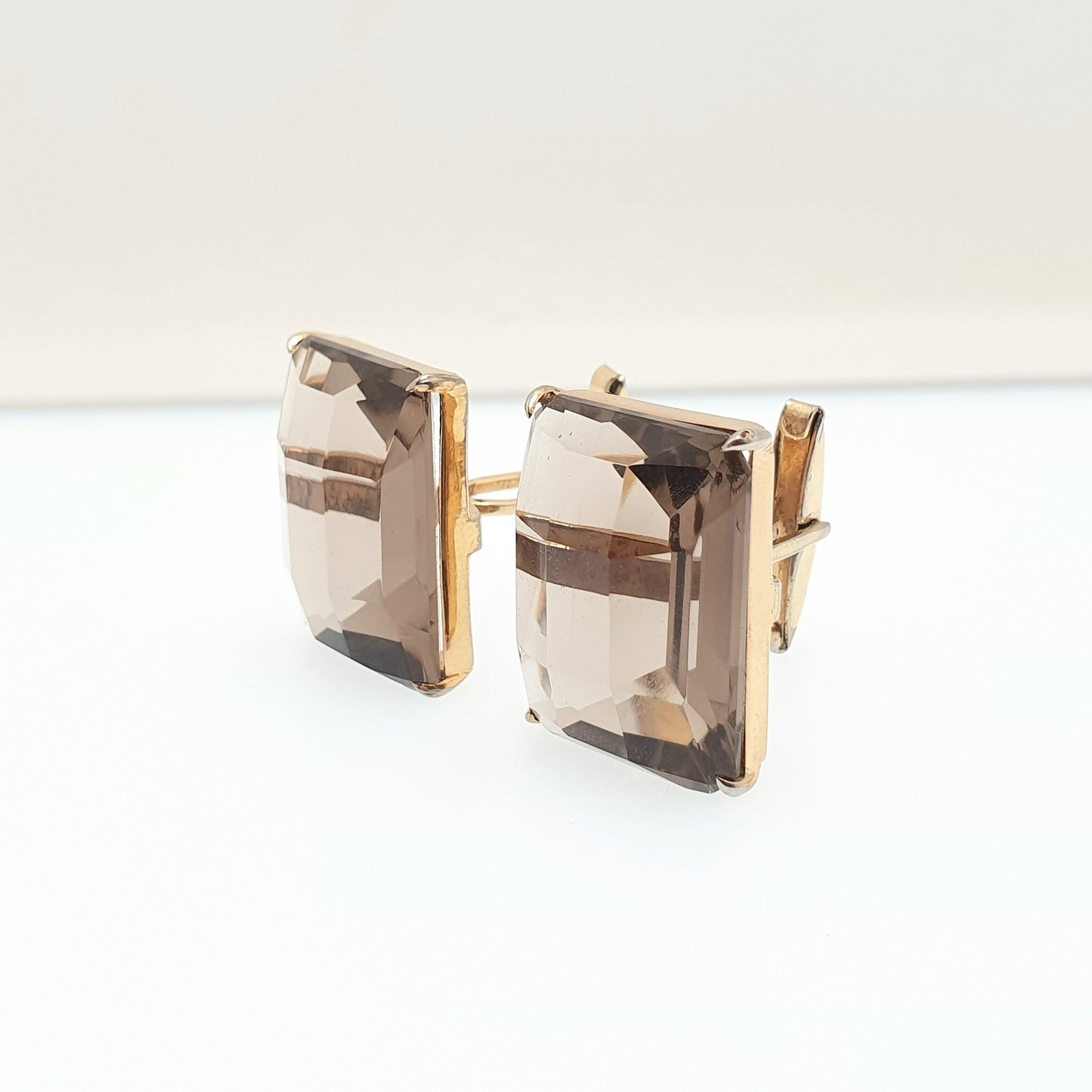 Vintage Solid Silver Smoky Quartz Cuff Links Smokey Cufflinks Gold Vermeil Gilt Large Gemstone Quartz Gent Mens Vintage Jewelry Jewellery