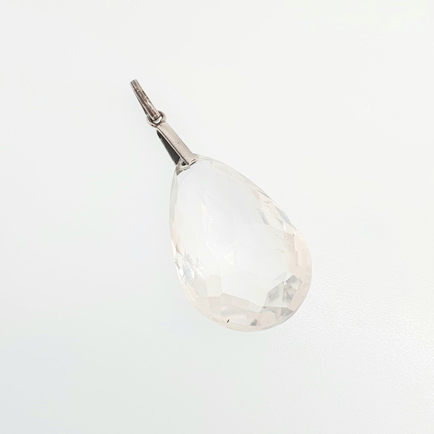 Antique Rock Crystal Quartz Solid Silver Pendant Necklace Art Deco Large Big Faceted 1920s Gemstone Clear Style Womens Jewelry Jewellery