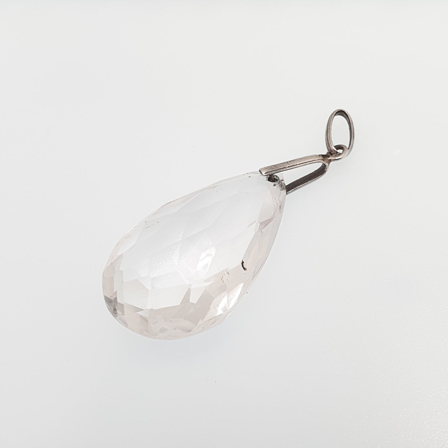 Antique Rock Crystal Quartz Solid Silver Pendant Necklace Art Deco Large Big Faceted 1920s Gemstone Clear Style Womens Jewelry Jewellery